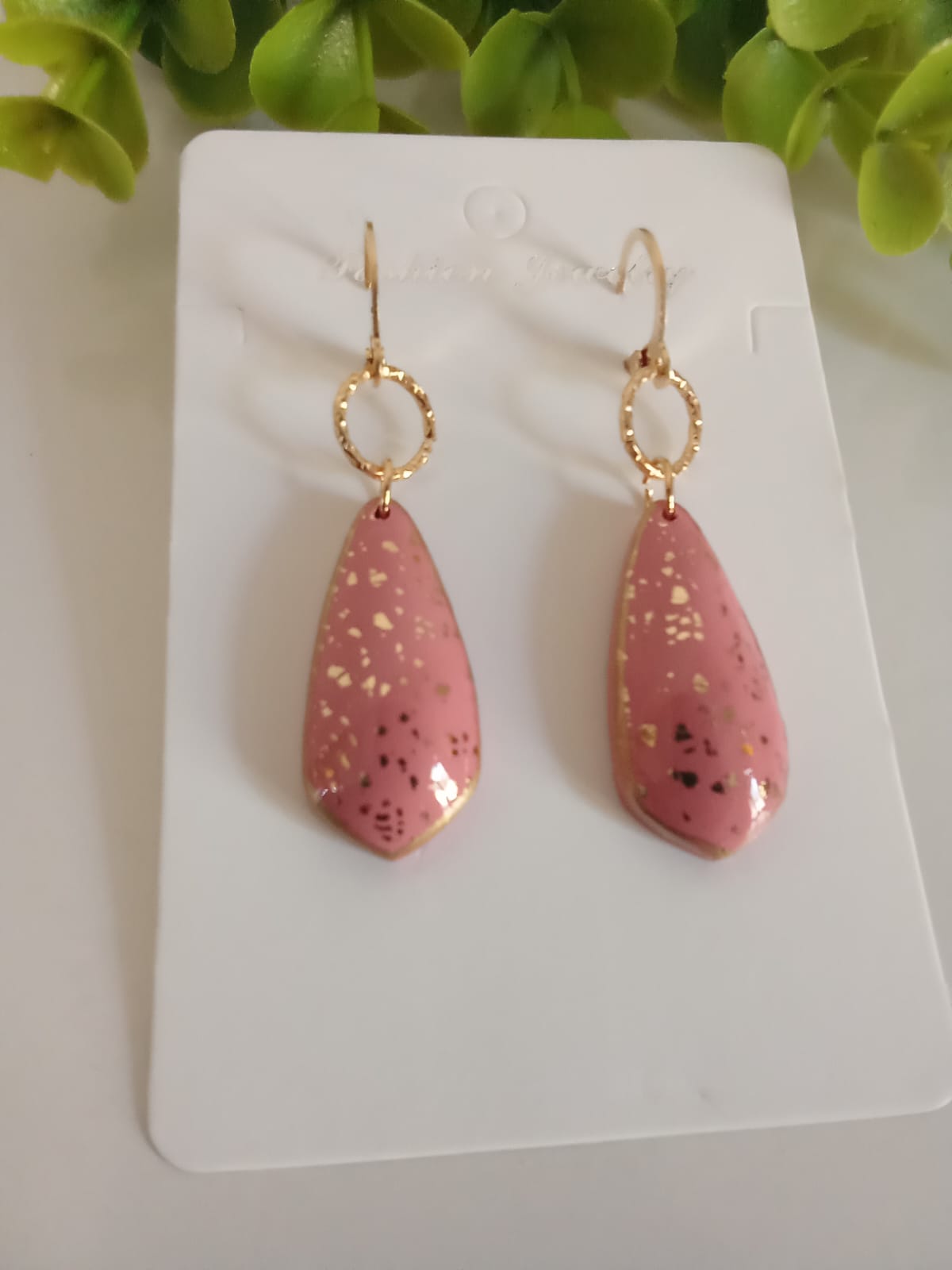 Handmade Polymer Clay Pink Earring Dangle Boho Statement Earring