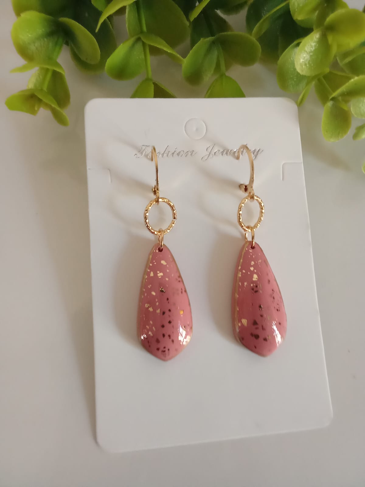 Handmade Polymer Clay Pink Earring Dangle Boho Statement Earring