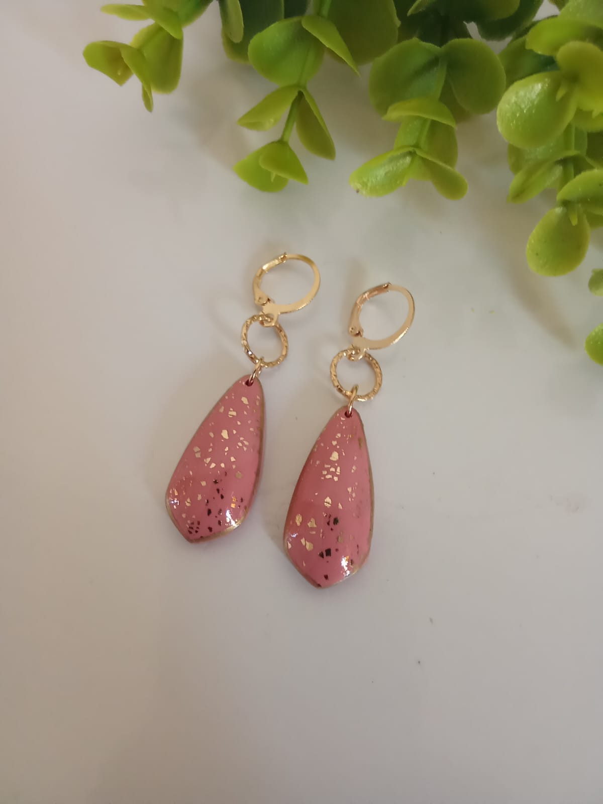 Handmade Polymer Clay Pink Earring Dangle Boho Statement Earring