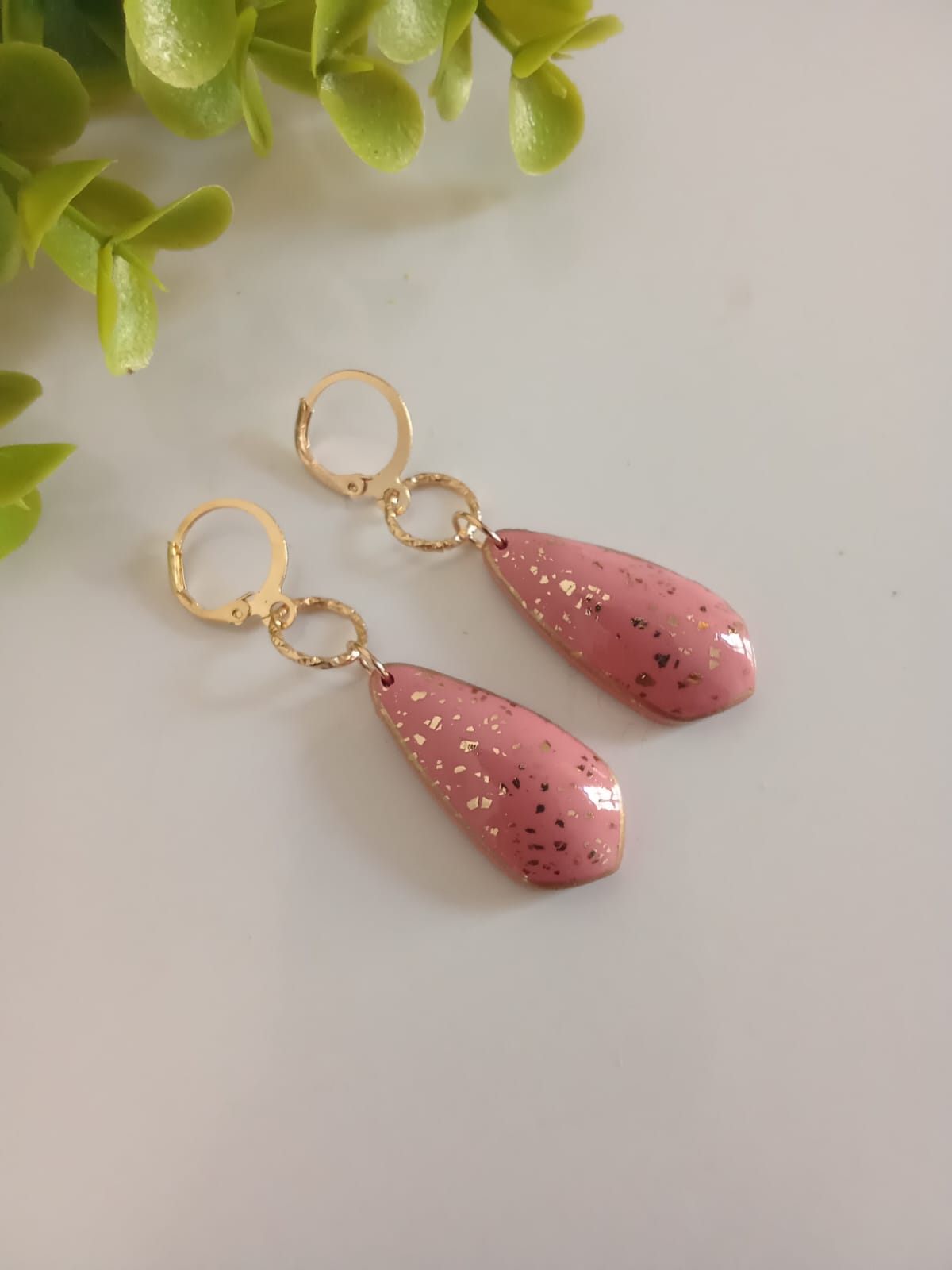 Handmade Polymer Clay Pink Earring Dangle Boho Statement Earring