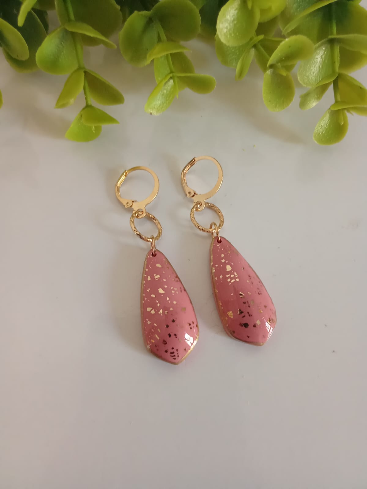 Handmade Polymer Clay Pink Earring Dangle Boho Statement Earring