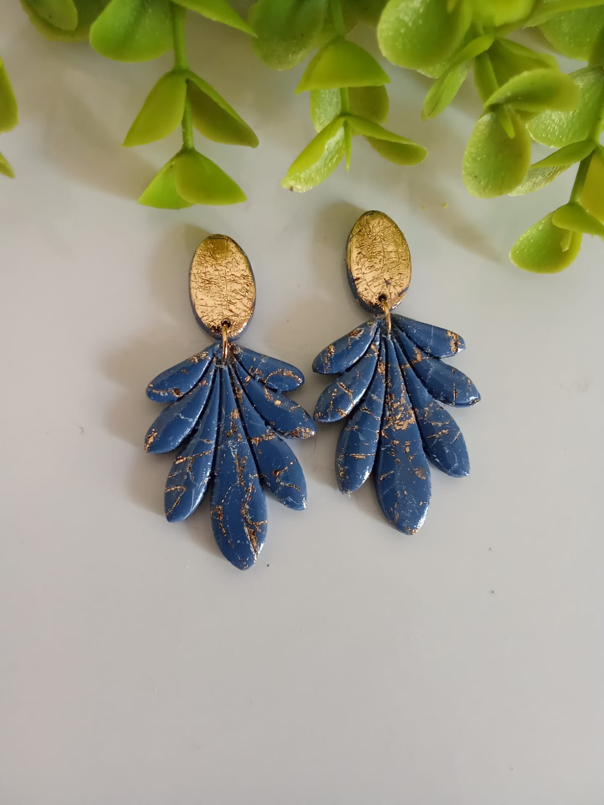 Handmade Polymer Clay Dangle Blue Earring Wedding Jewelry