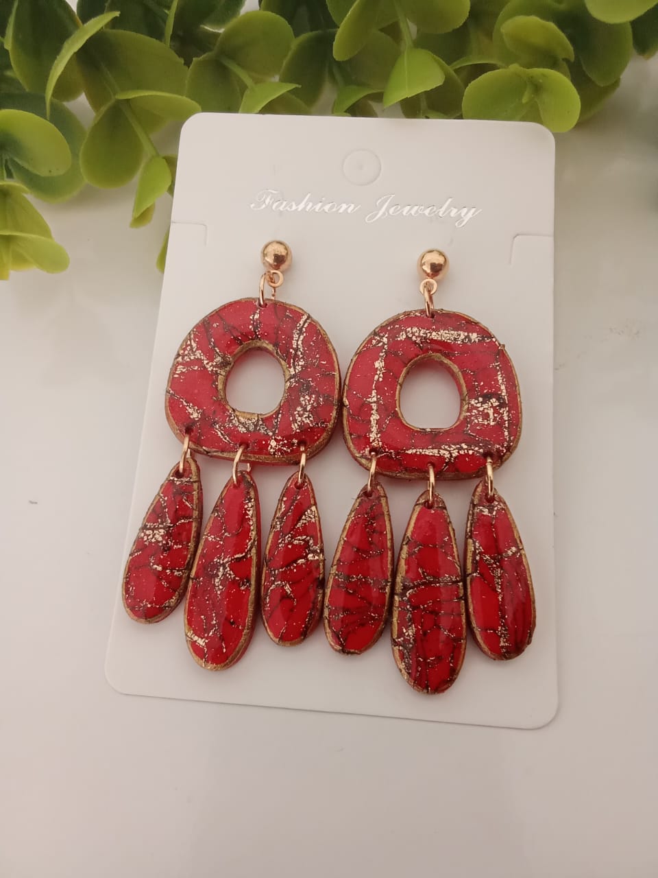 Handmade Polymer Clay Earring Red Dangle Statement Gift ideas