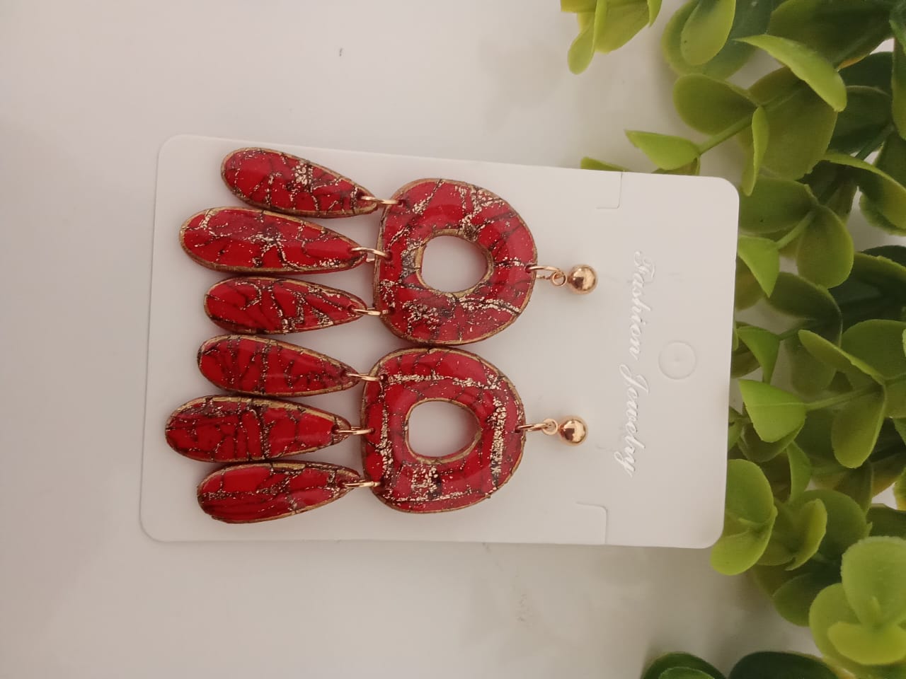 Handmade Polymer Clay Earring Red Dangle Statement Gift ideas