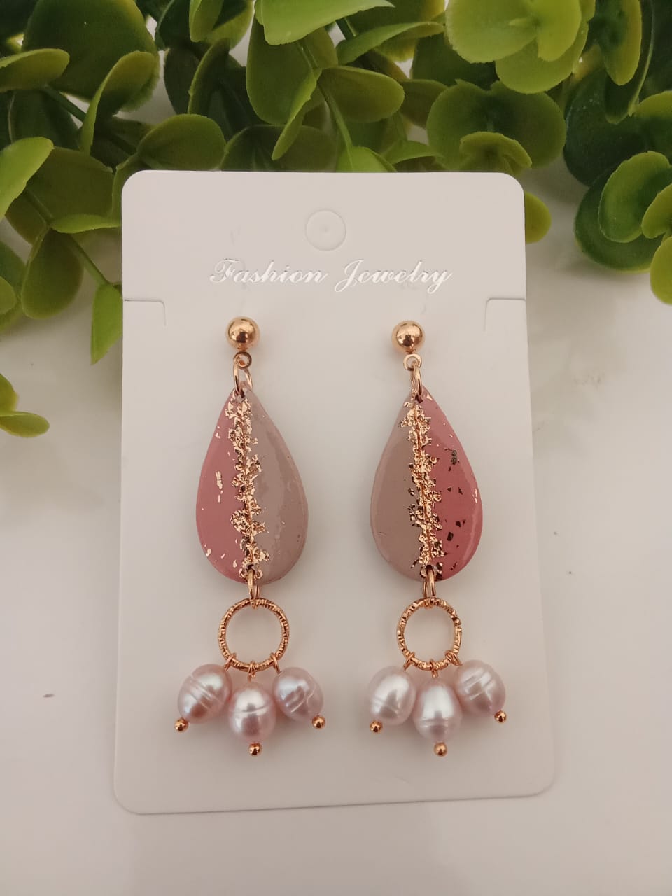 Handmade Polymer Clay Tear Drop Earring with Fresh Water Pearl