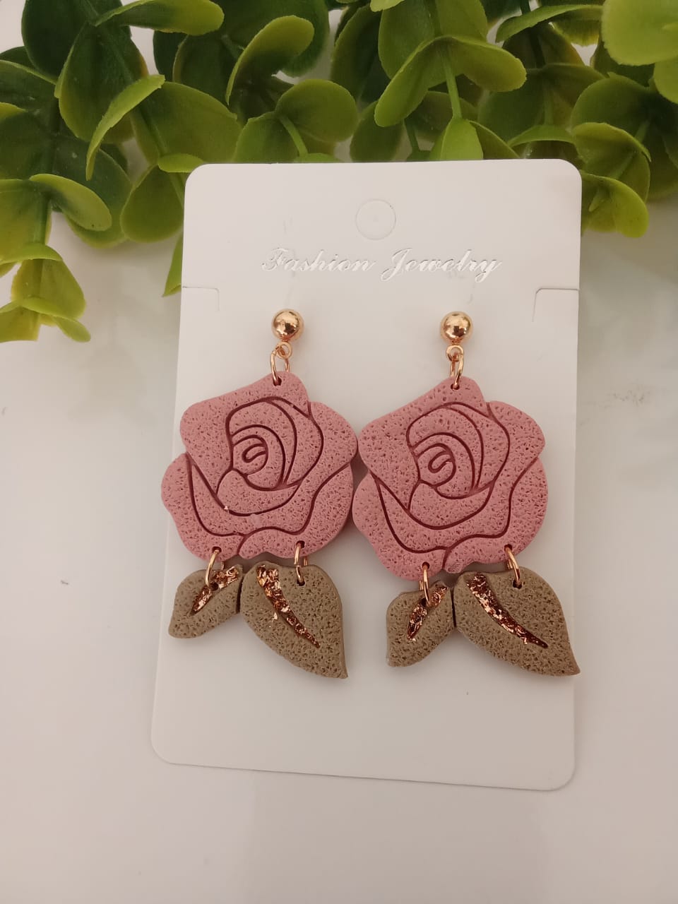 Handmade Polymer Clay rose flower Earring Boho Floral Dangle Statement Earring
