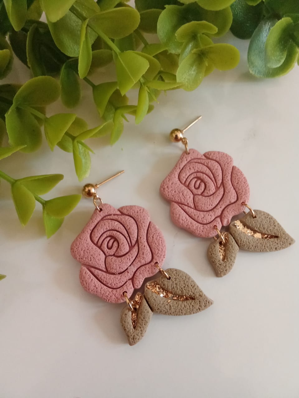 Handmade Polymer Clay rose flower Earring Boho Floral Dangle Statement Earring
