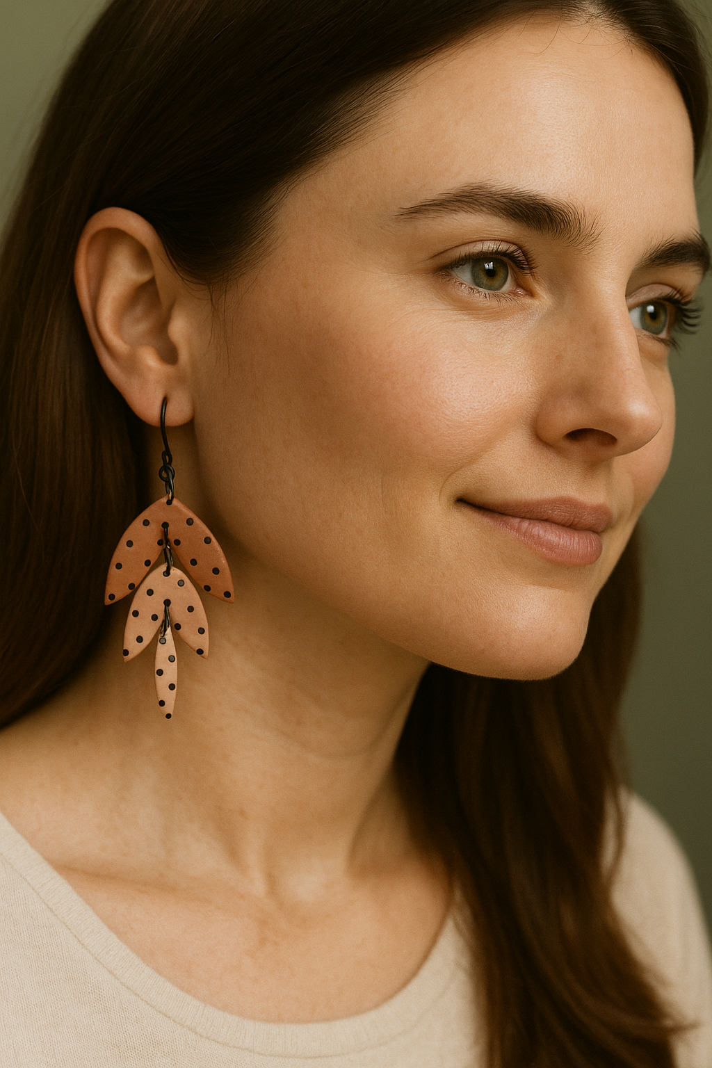 Polka Dot Leaf Dangle Earrings - Handmade Polymer Clay Jewelry