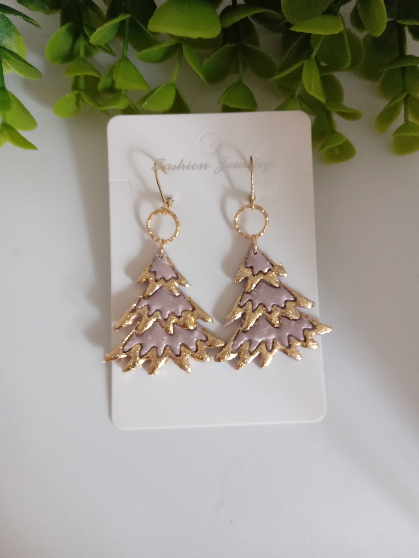Bold Christmas Tree Polymer Clay Earrings with Gold Foil - Handmade Holiday Jewelry for Women