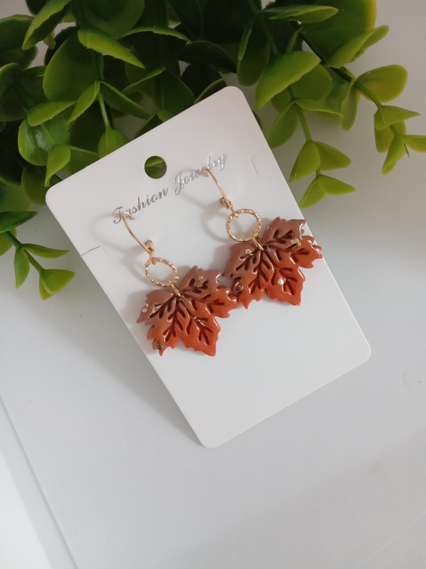 Fall Leaf Drop Earrings - Handmade Polymer Clay Maple/Autumn Jewelry for Women