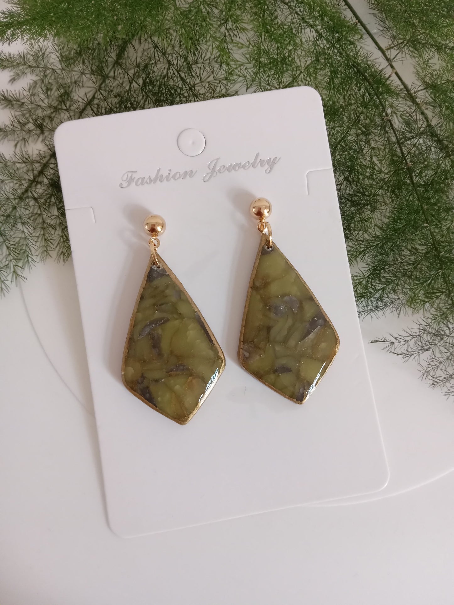 Handmade Green Marble Statement Drop Earrings – Lightweight Geometric Jewelry for Women, Elegant Everyday or Party Wear