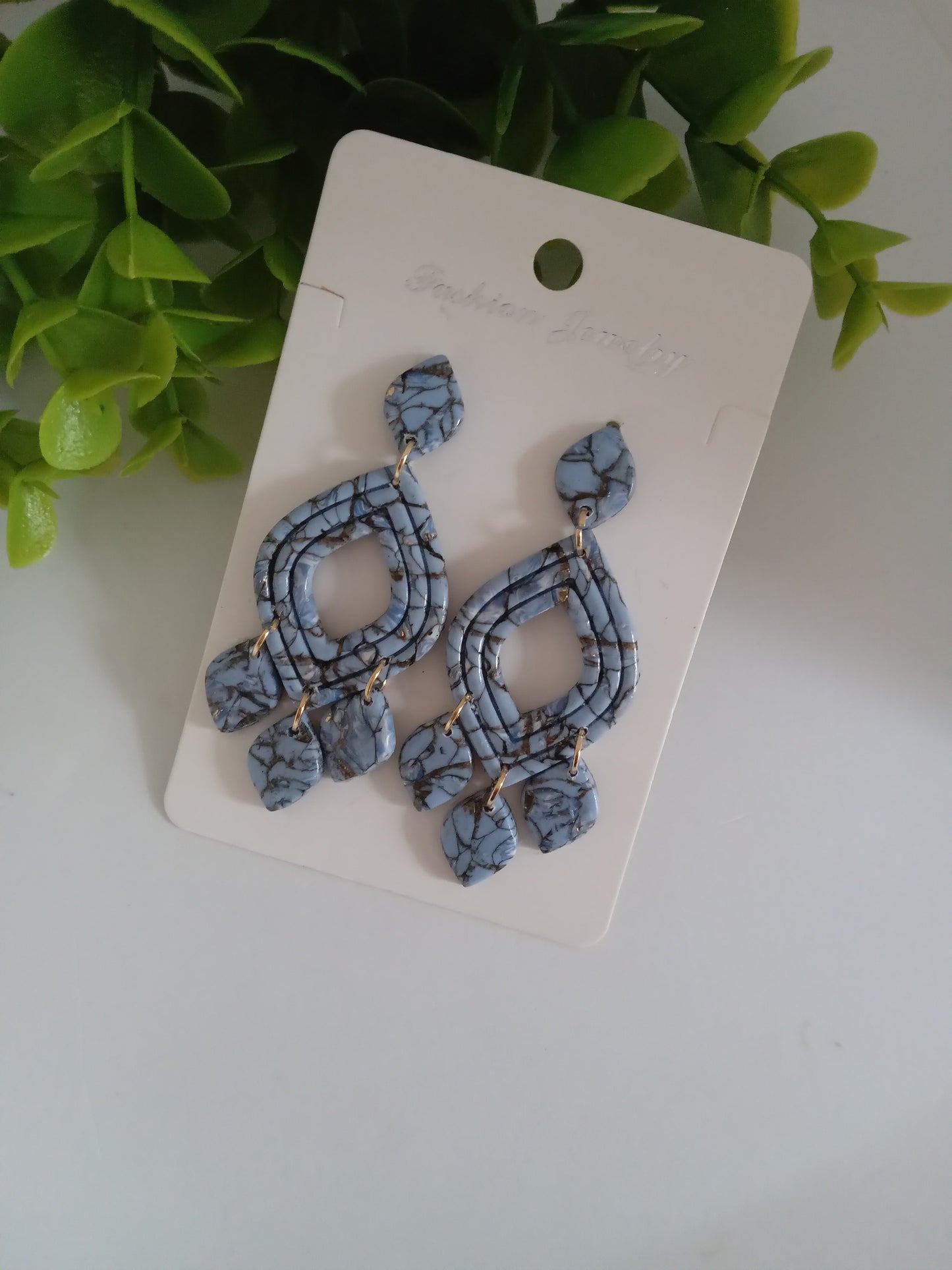 Blue Marble Drop Earrings- Lightweight Fashion Jewelry for Women