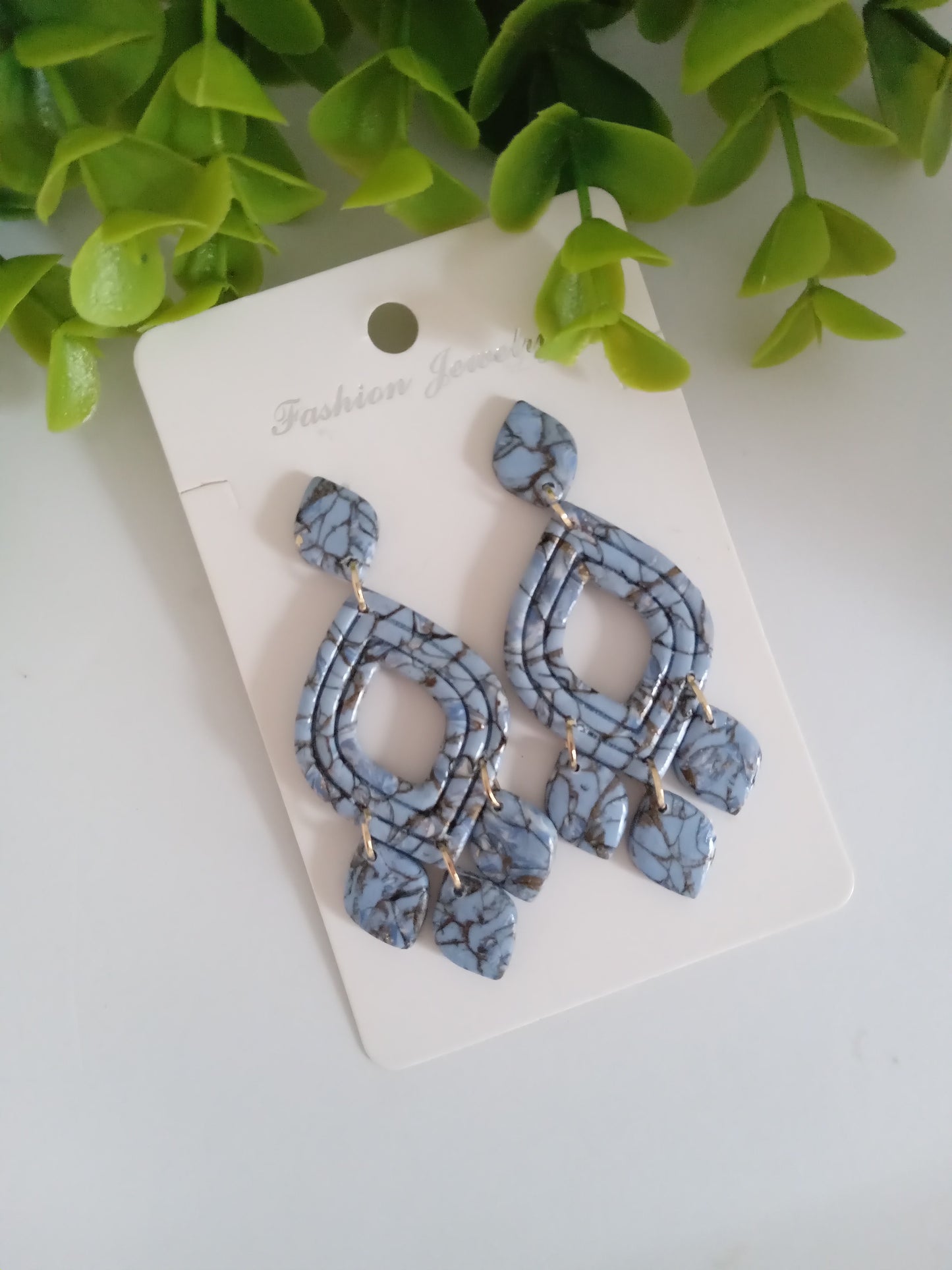 Blue Marble Drop Earrings- Lightweight Fashion Jewelry for Women