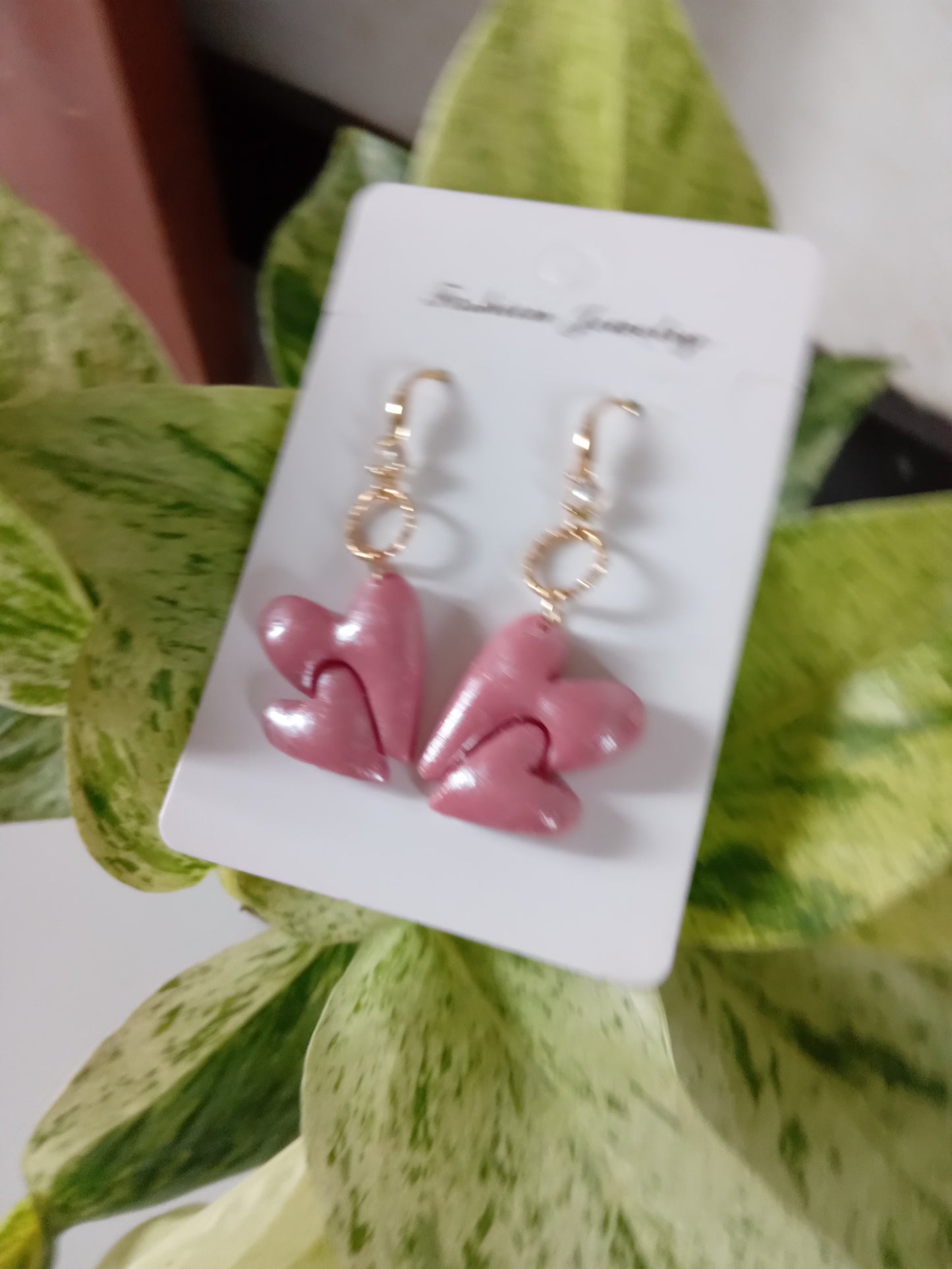 Handmade Pink Heart Polymer Clay Earrings - Lightweight Romantic Dangle Jewelry for Women