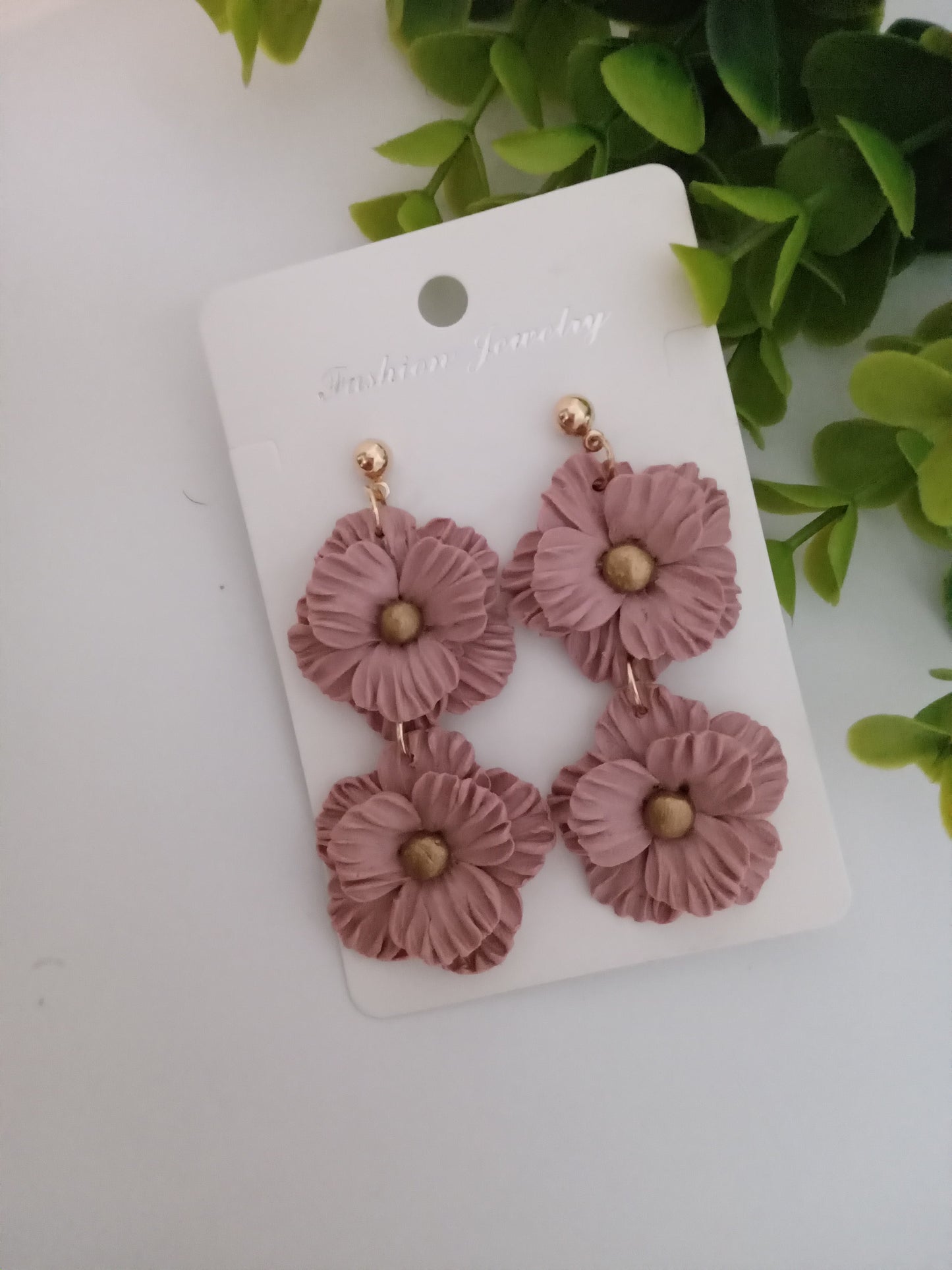 Handmade Dusty Rose Flower Statement Earrings – Lightweight Polymer Clay Floral Jewelry for Women, Elegant Wedding & Everyday Wear