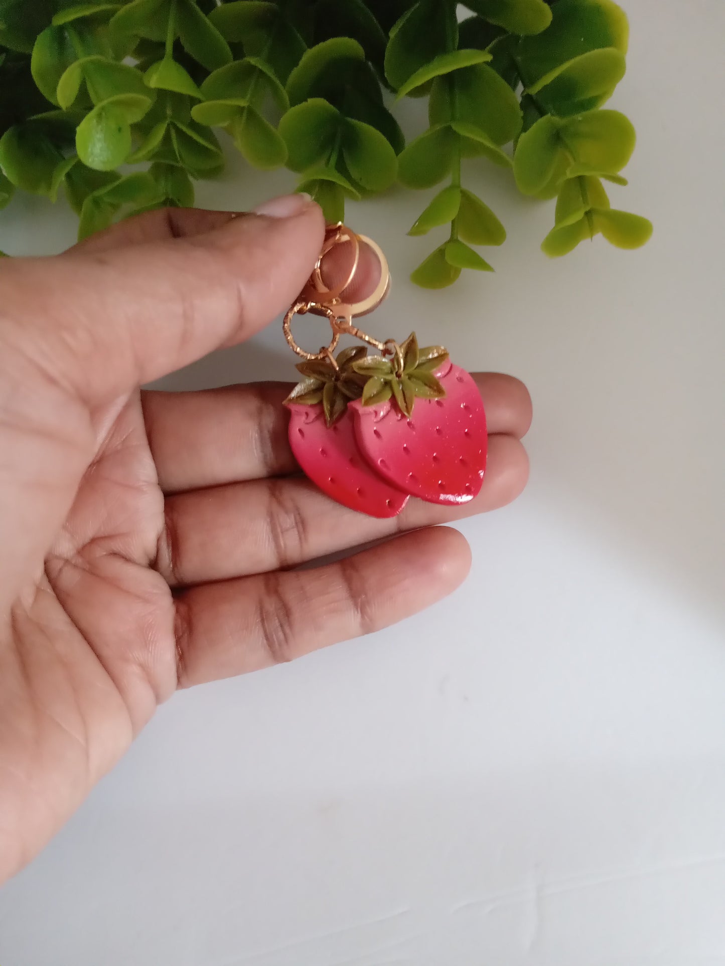 Handmade Strawberry Dangle Earrings- Cute Polymer Clay Fruit Jewelry for women & Girls