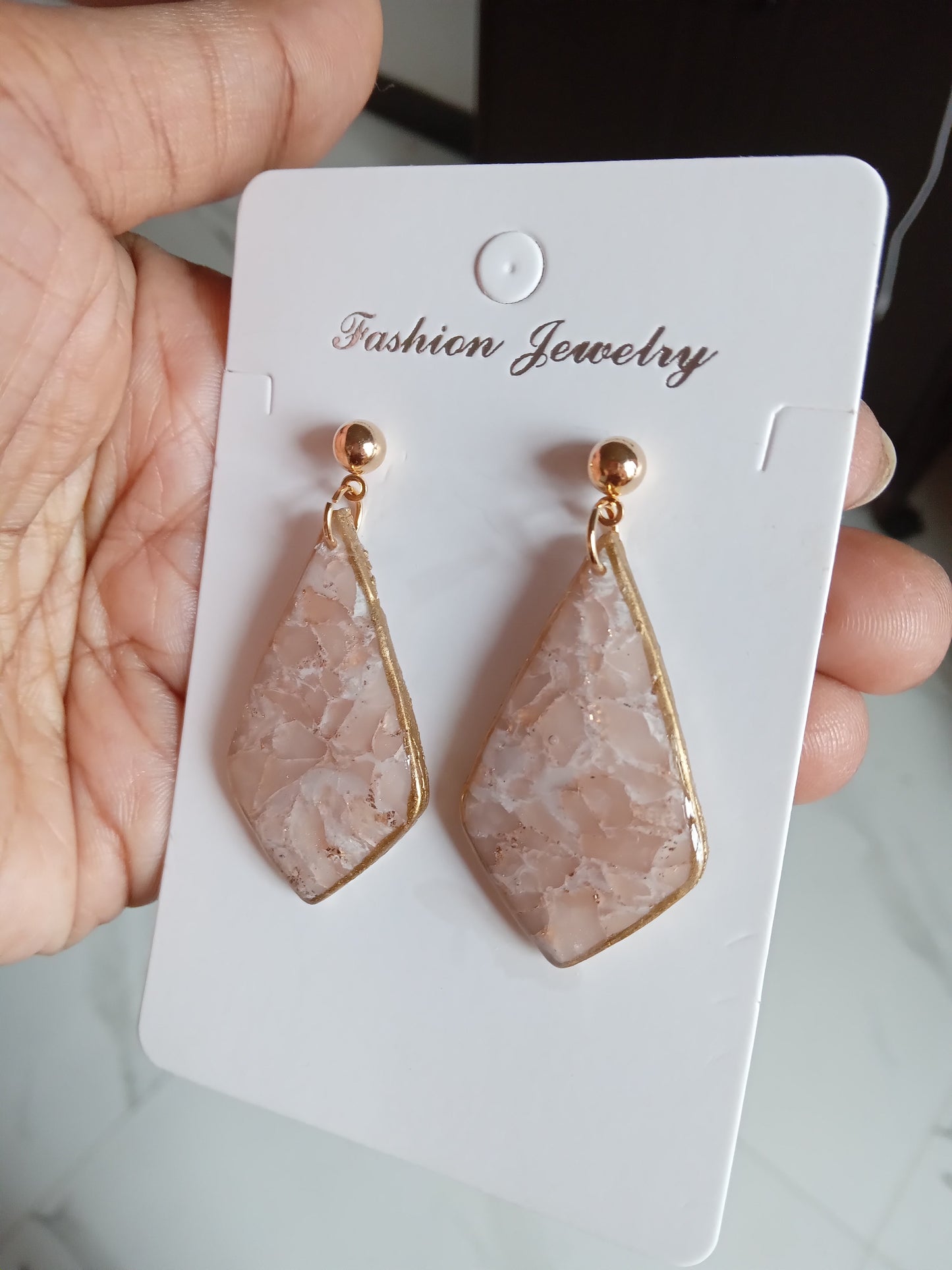 Elegant Pink Stone Drop Earrings – Lightweight Statement Jewelry – Handmade Gift for Women