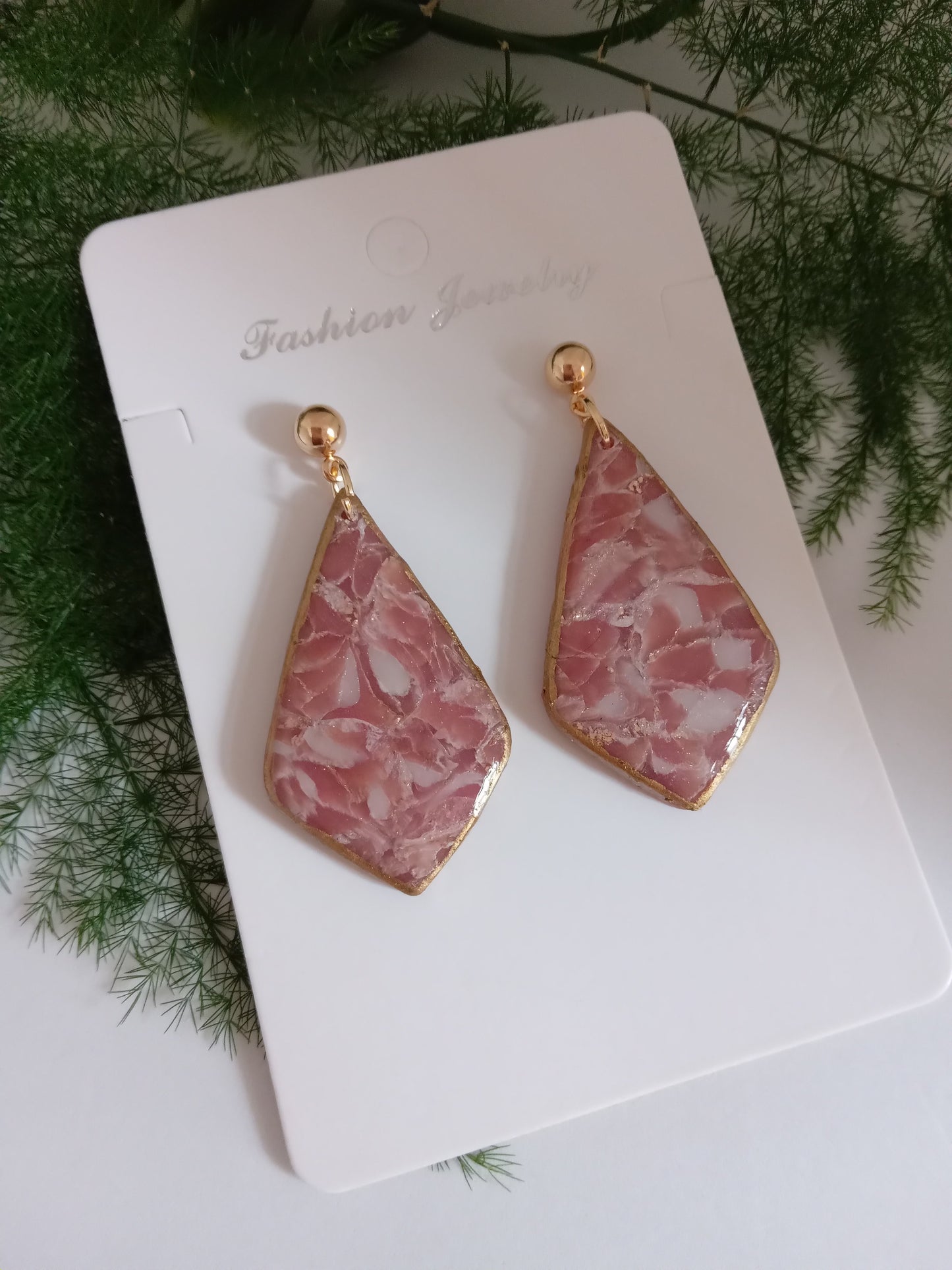 Elegant Pink Marbled Earrings- Handmade Statement Jewelry Gift