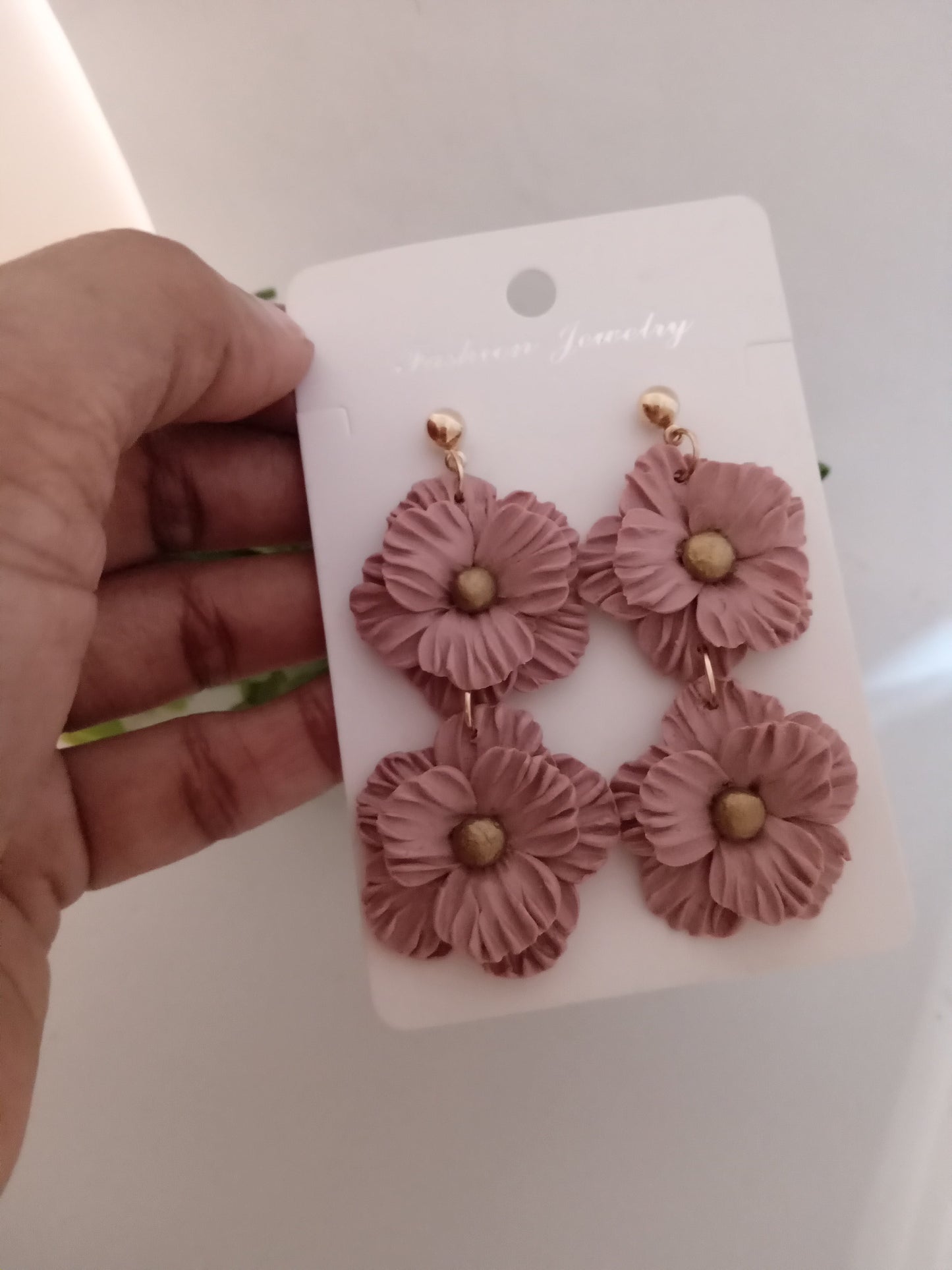 Handmade Dusty Rose Flower Statement Earrings – Lightweight Polymer Clay Floral Jewelry for Women, Elegant Wedding & Everyday Wear