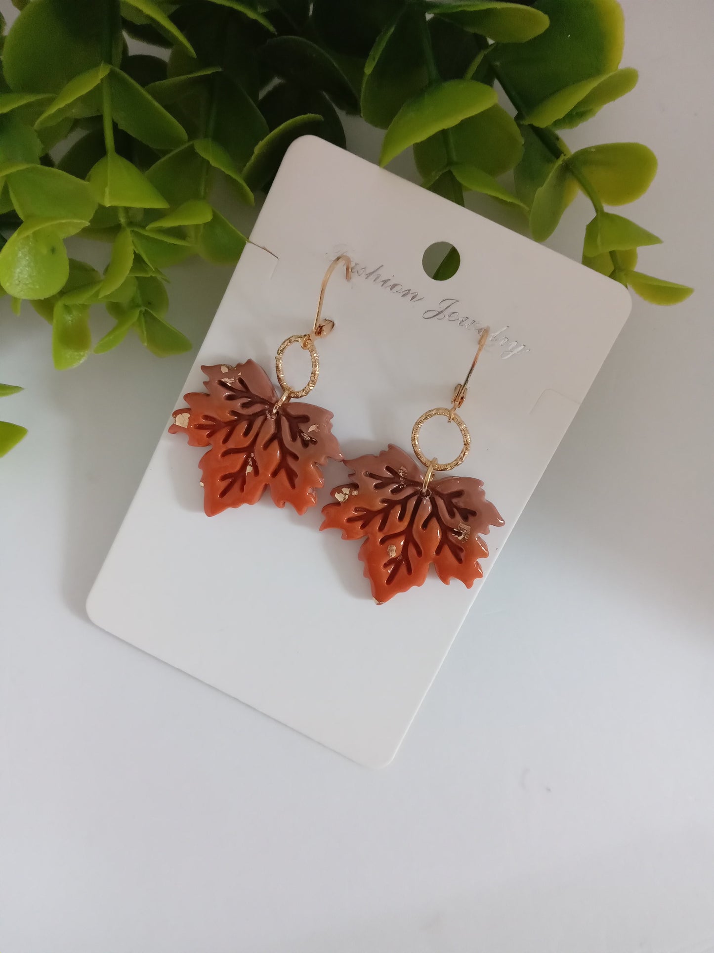 Fall Leaf Drop Earrings - Handmade Polymer Clay Maple/Autumn Jewelry for Women