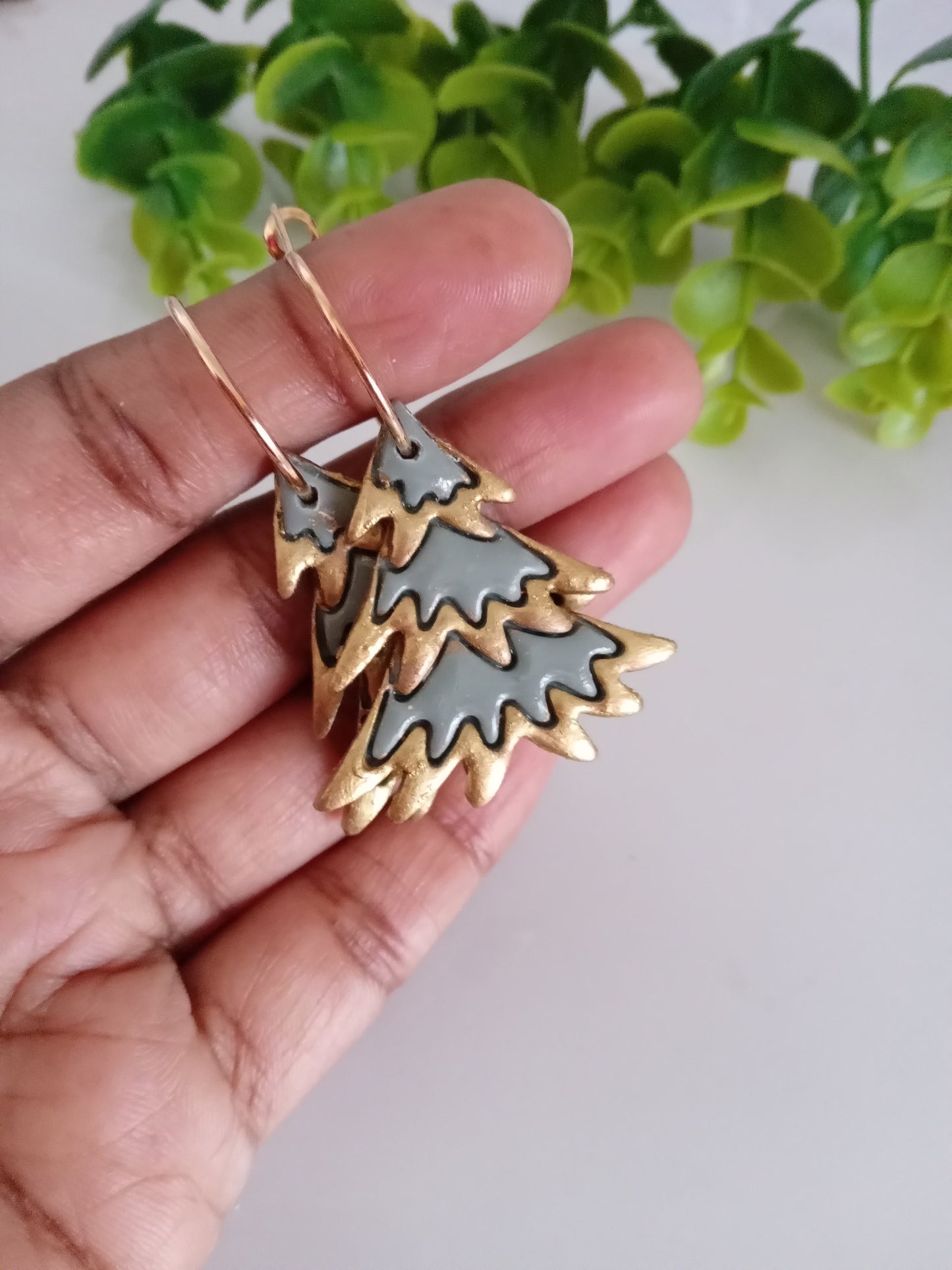 Christmas Tree Hoop Earrings – Handmade Polymer Clay Holiday Jewelry Gift for Women