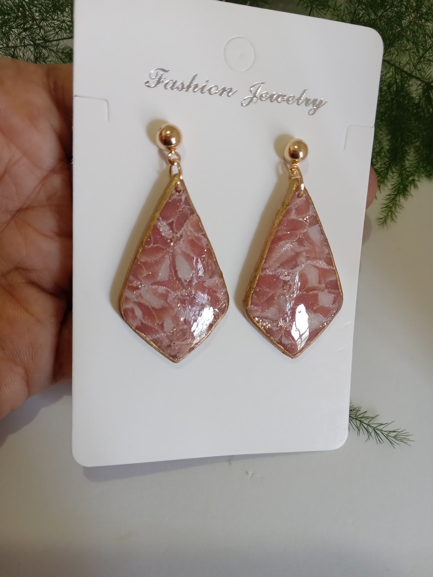Elegant Pink Marbled Earrings- Handmade Statement Jewelry Gift