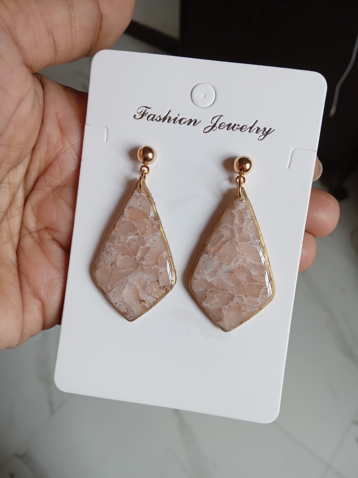 Elegant Pink Stone Drop Earrings – Lightweight Statement Jewelry – Handmade Gift for Women