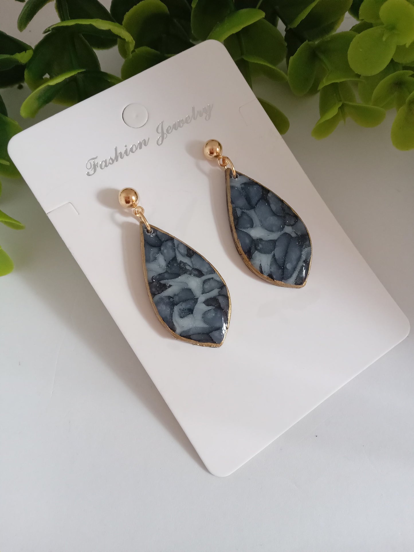 Handmade Blue Marble Resin Drop Earrings - Lightweight &Elegant