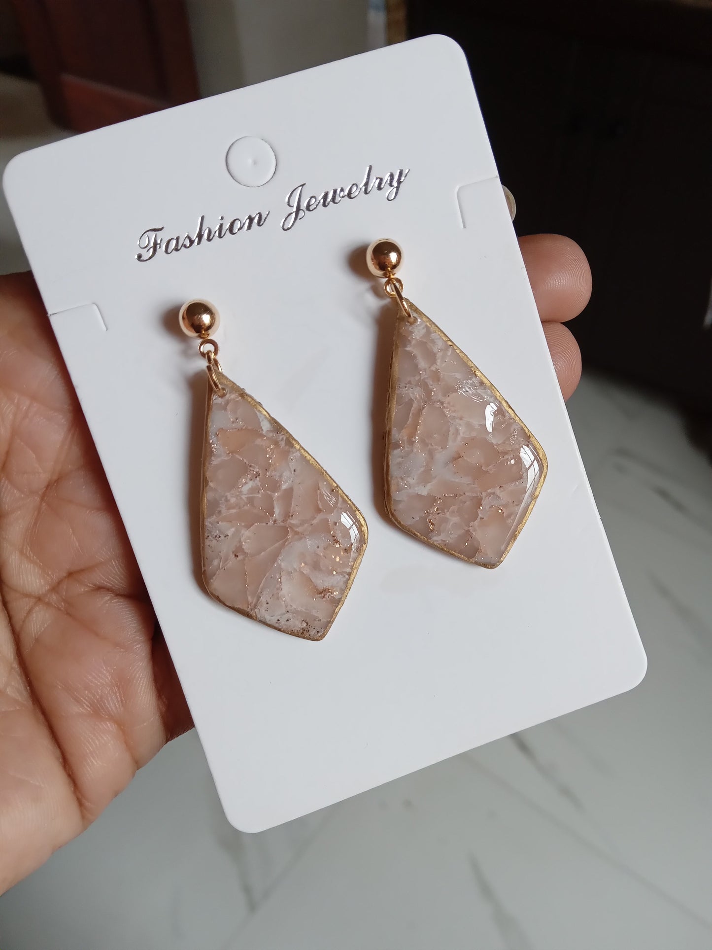 Elegant Pink Stone Drop Earrings – Lightweight Statement Jewelry – Handmade Gift for Women
