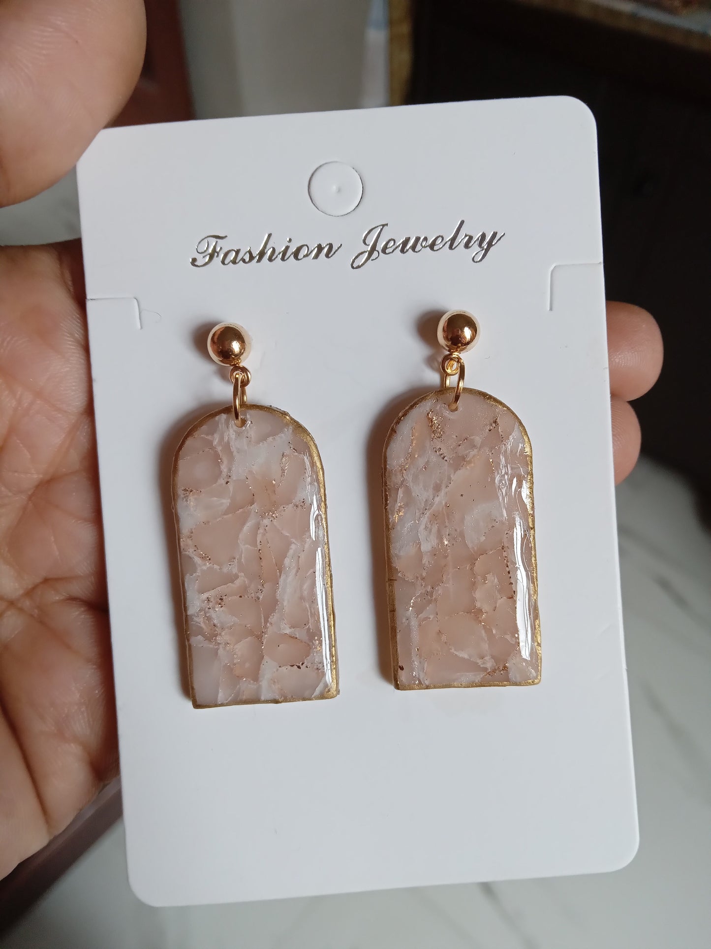Elegant Pink stone Textured Drop Earrings- Handmade Lightweight Jewelry