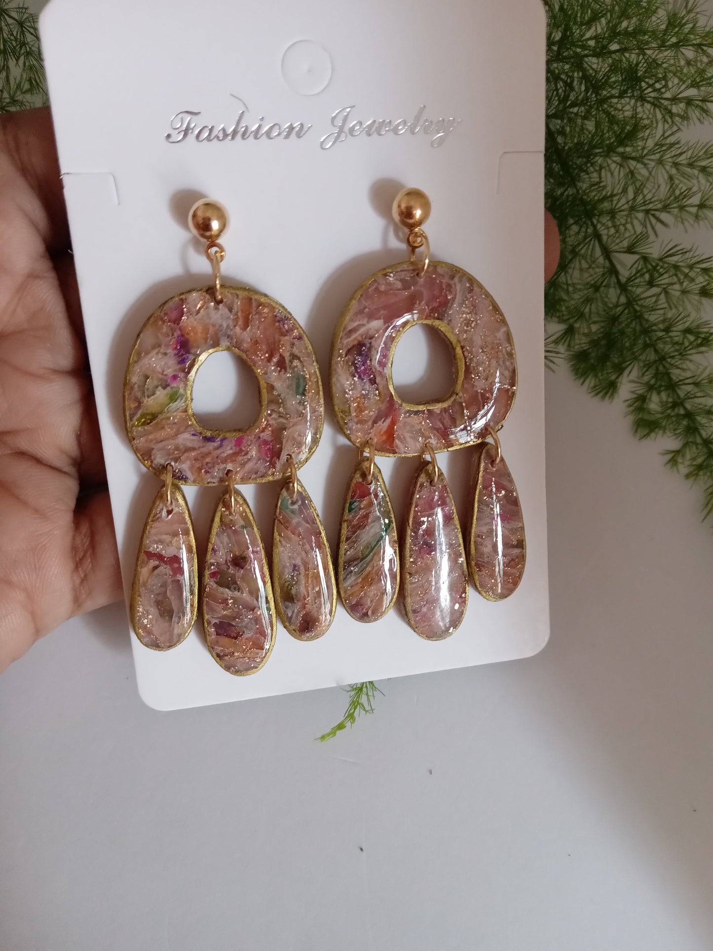 Polymer Clay Statement Earrings - Handmade Boho Drop Jewelry with Gold Accents