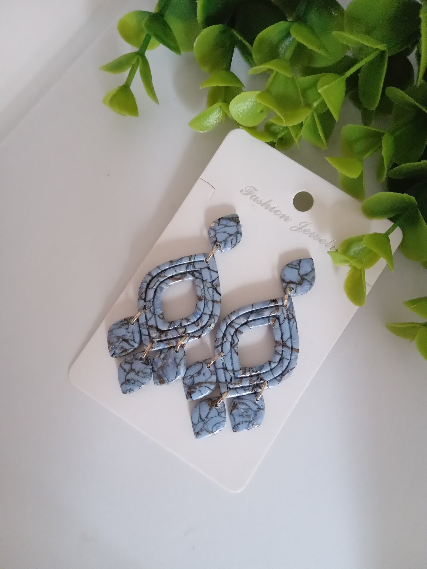 Blue Marble Drop Earrings- Lightweight Fashion Jewelry for Women
