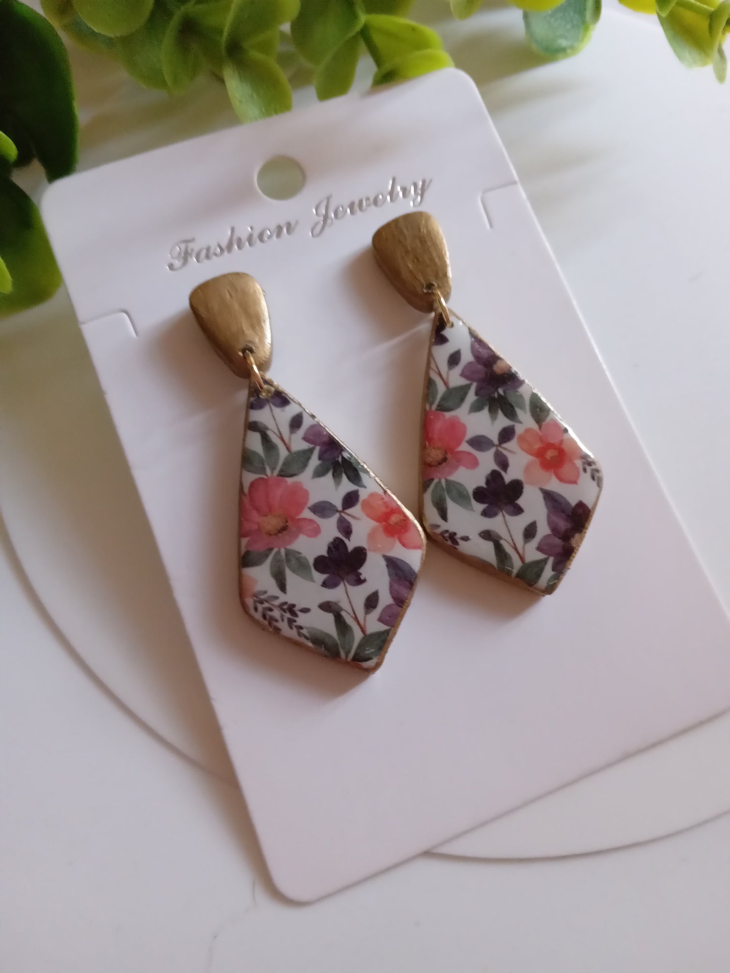 Handmade Boho Statement Earrings – Gold Trim Colorful Resin Dangle Drops, Lightweight Festival Jewelry, Worldwide Shipping