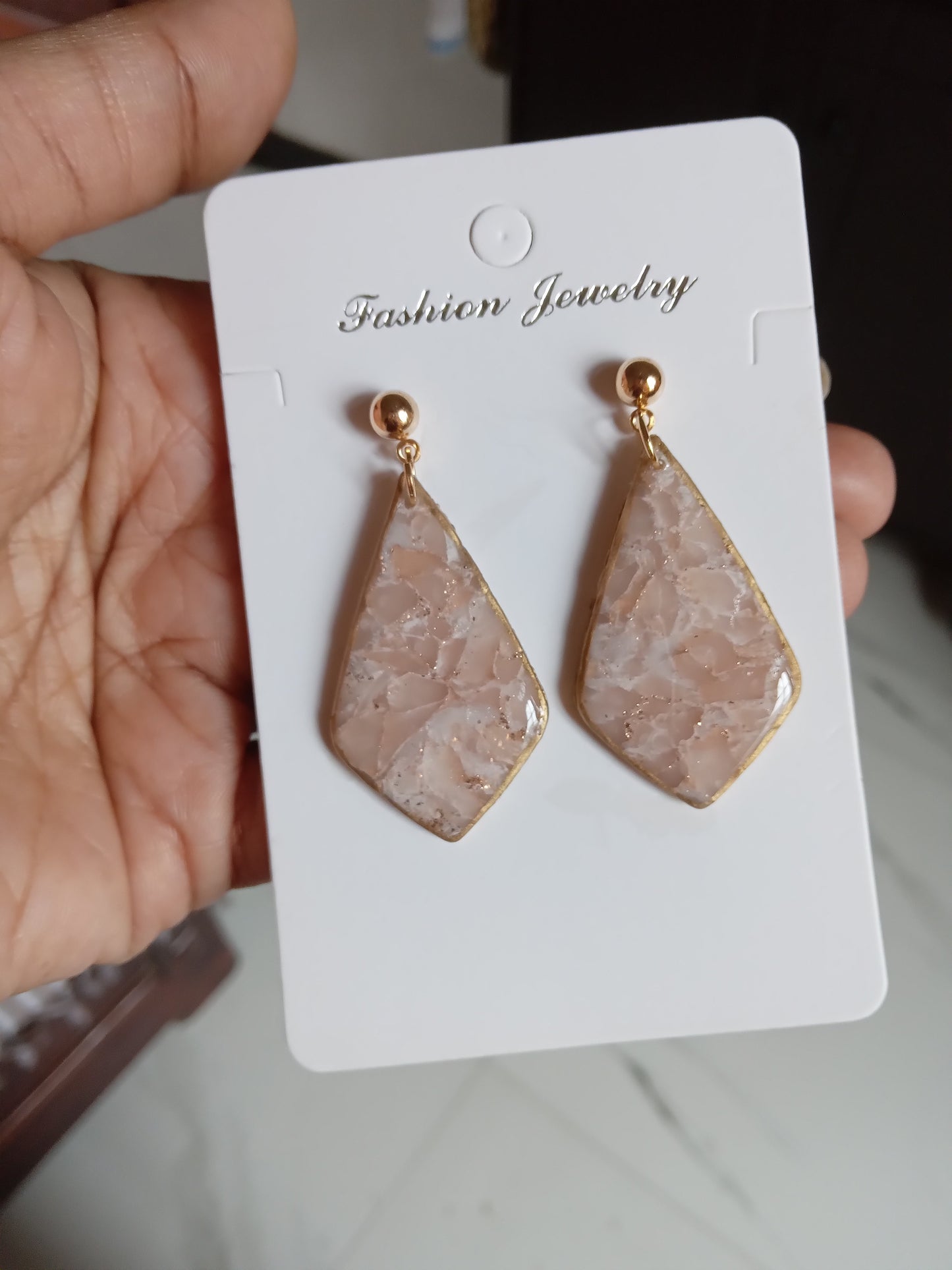 Elegant Pink Stone Drop Earrings – Lightweight Statement Jewelry – Handmade Gift for Women
