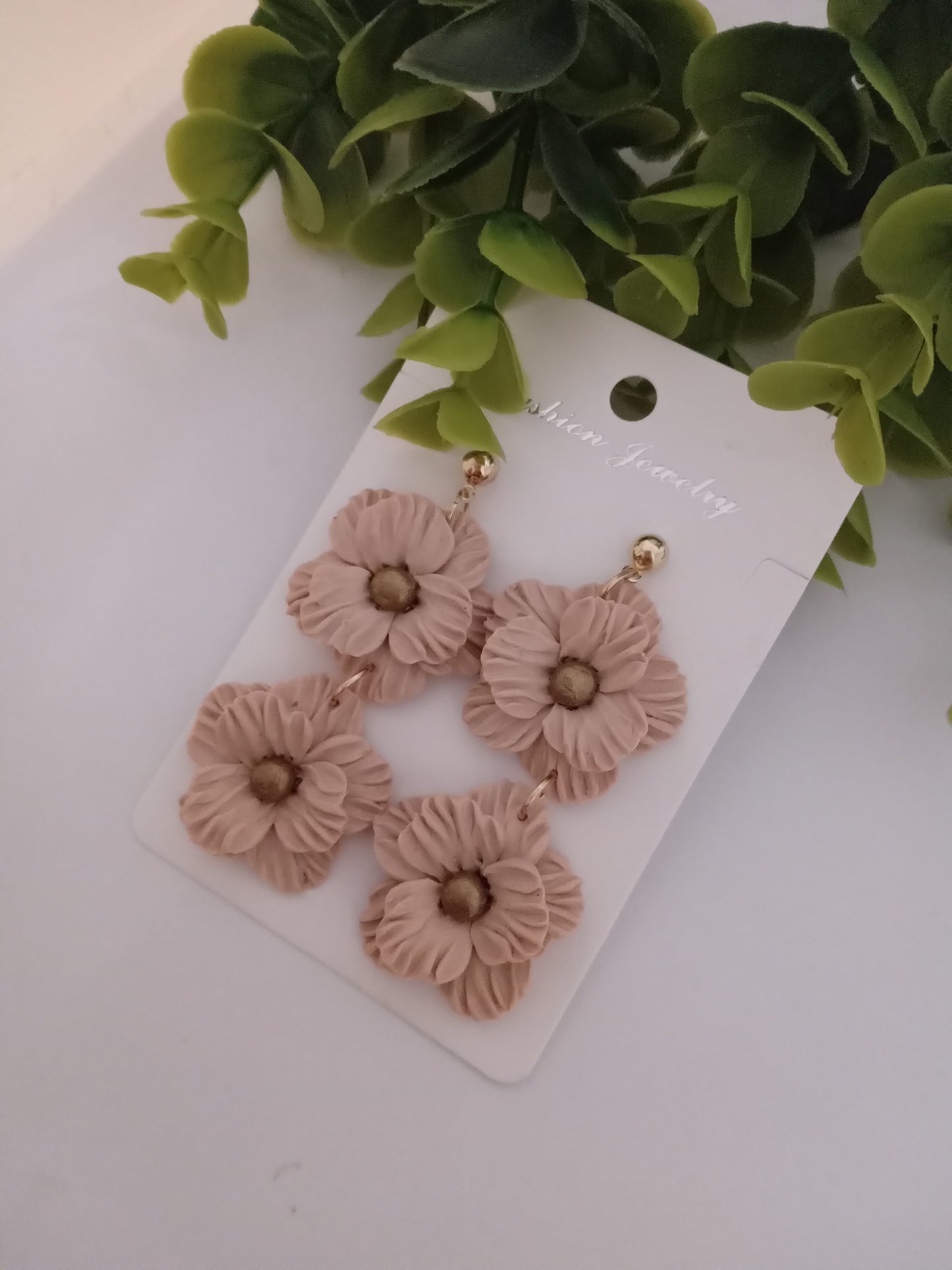 Handmade Dusty Rose Flower Statement Earrings – Lightweight Polymer Clay Floral Jewelry for Women, Elegant Wedding & Everyday Wear
