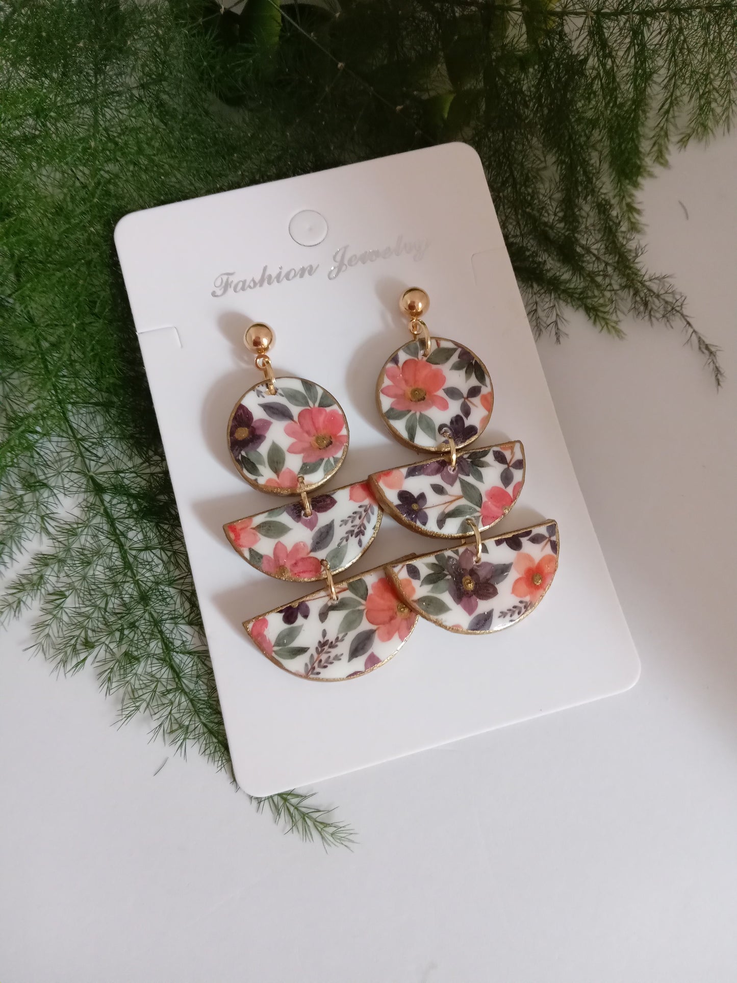 Floral Polymer Clay Statement Earrings- Handmade Lightweight Boho Botanical Dangles,Hypoallergenic Gift for Her