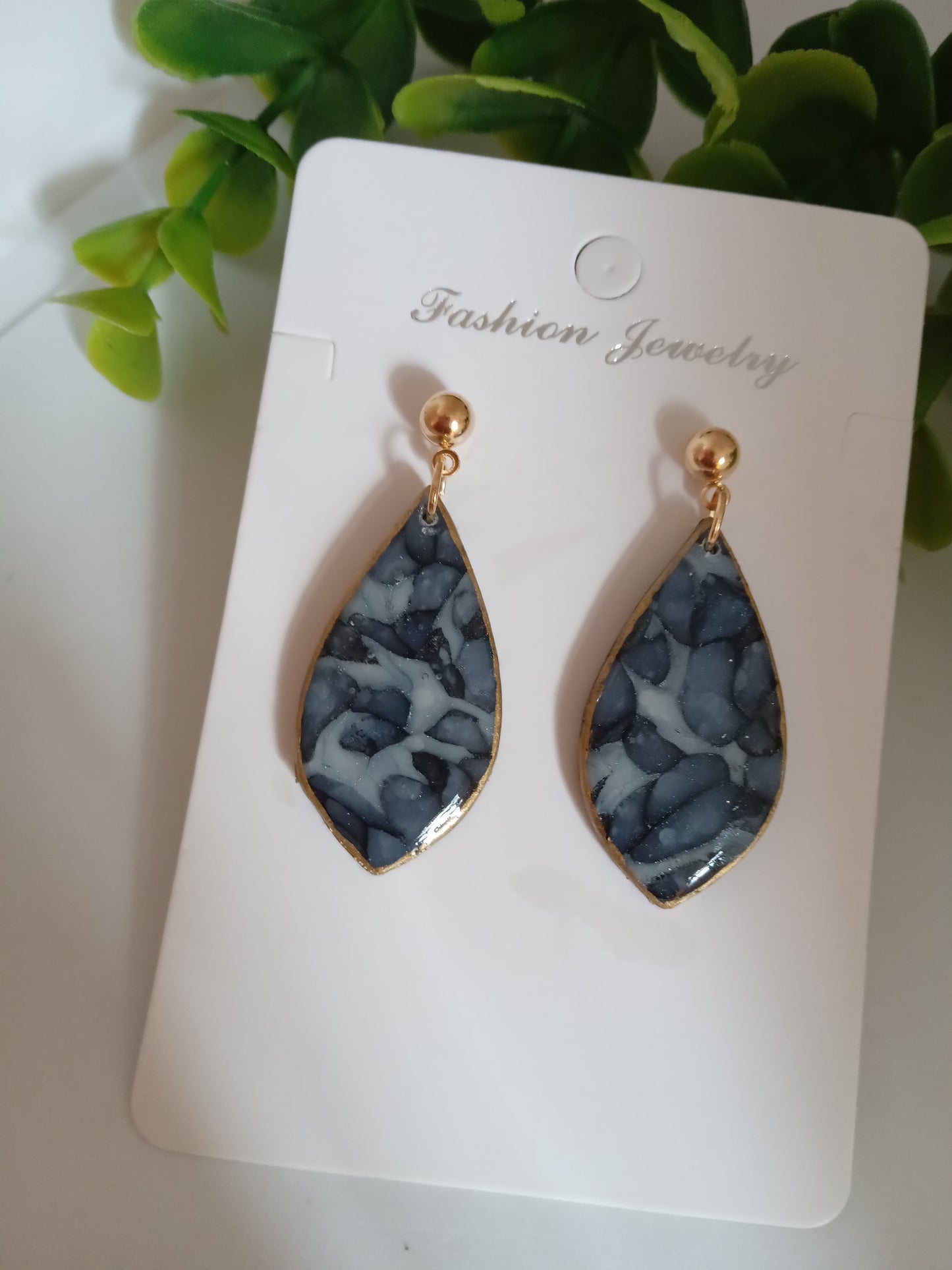 Handmade Blue Marble Resin Drop Earrings - Lightweight &Elegant