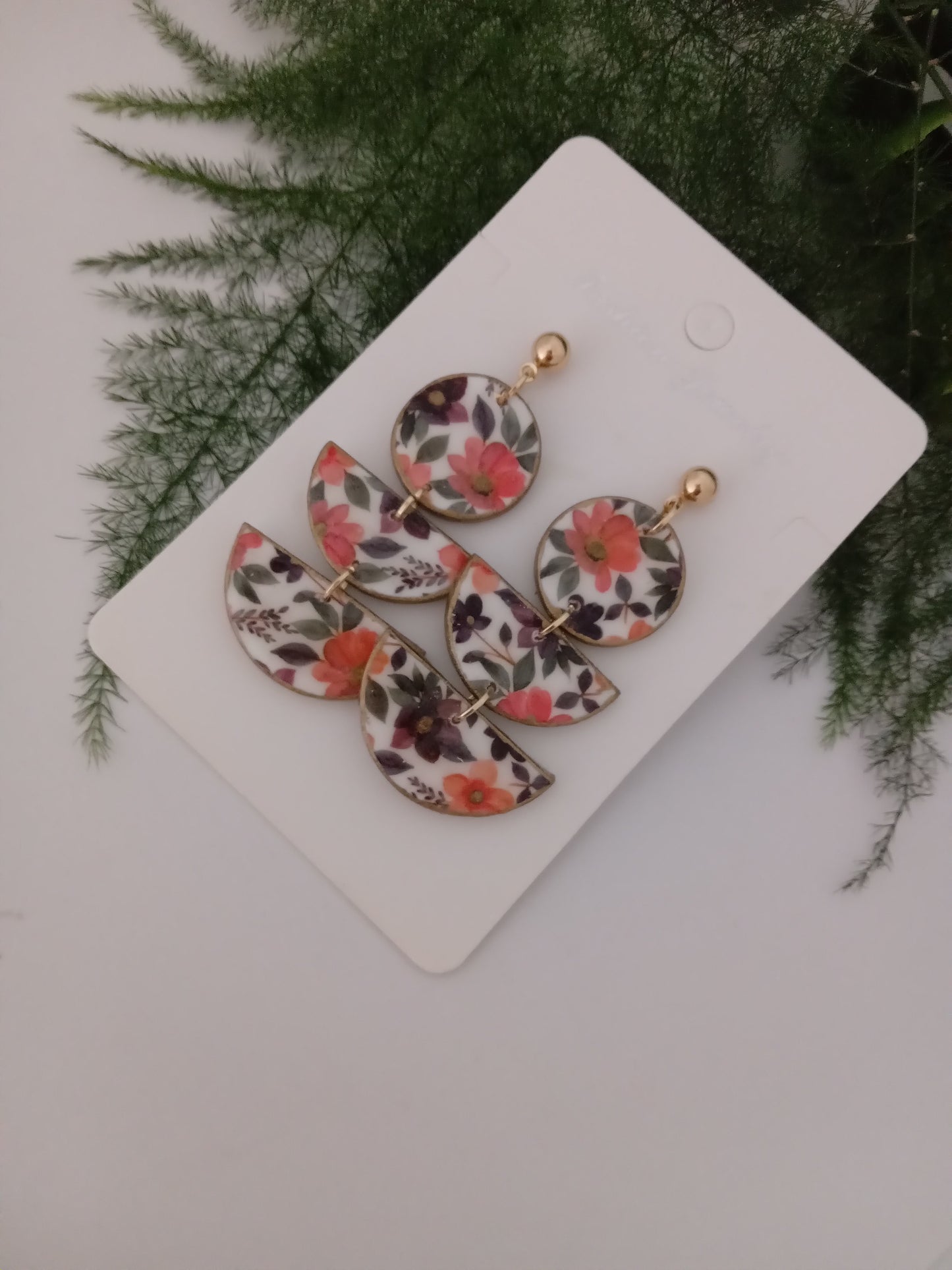 Floral Polymer Clay Statement Earrings- Handmade Lightweight Boho Botanical Dangles,Hypoallergenic Gift for Her