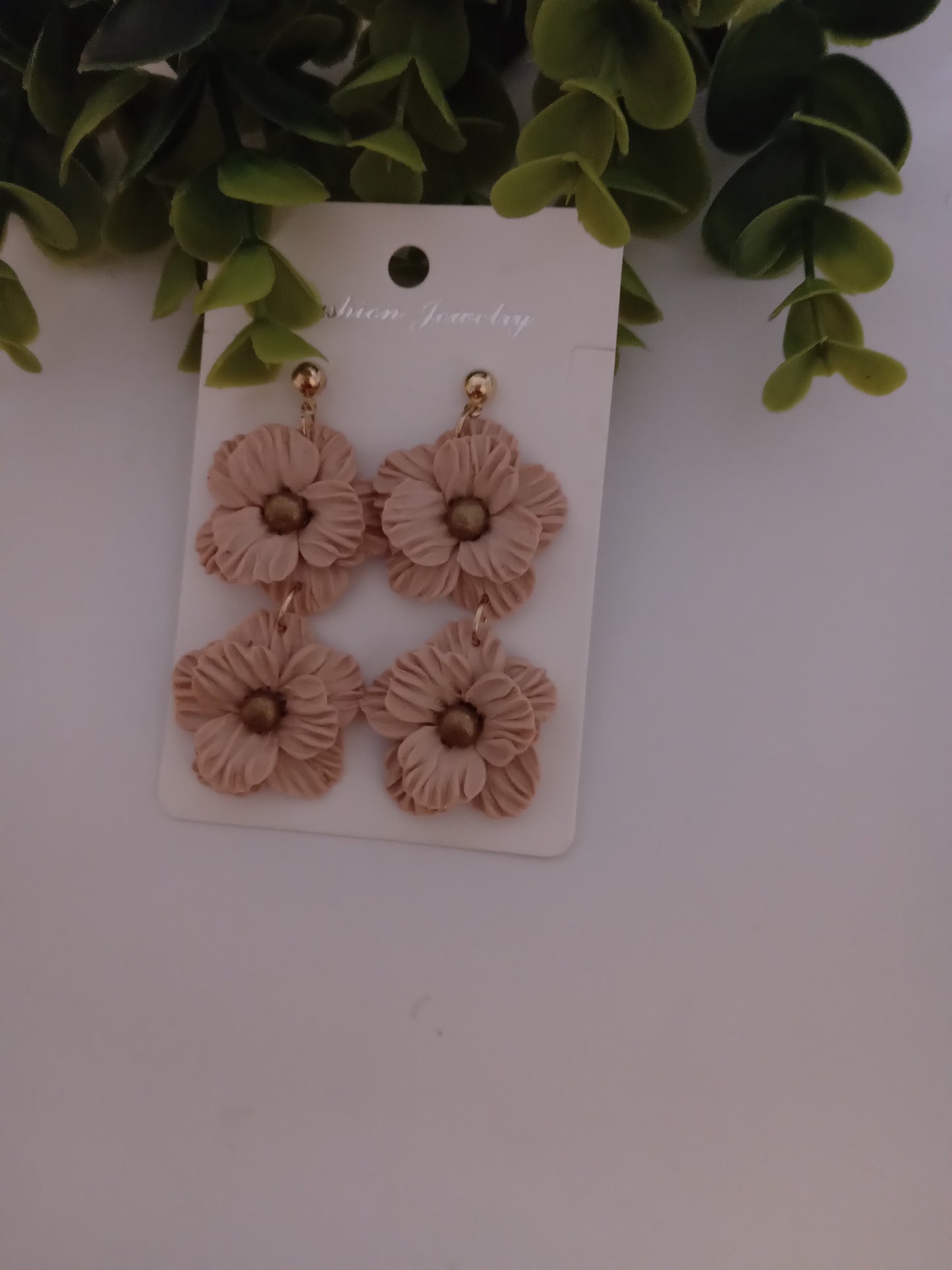 Handmade Dusty Rose Flower Statement Earrings – Lightweight Polymer Clay Floral Jewelry for Women, Elegant Wedding & Everyday Wear