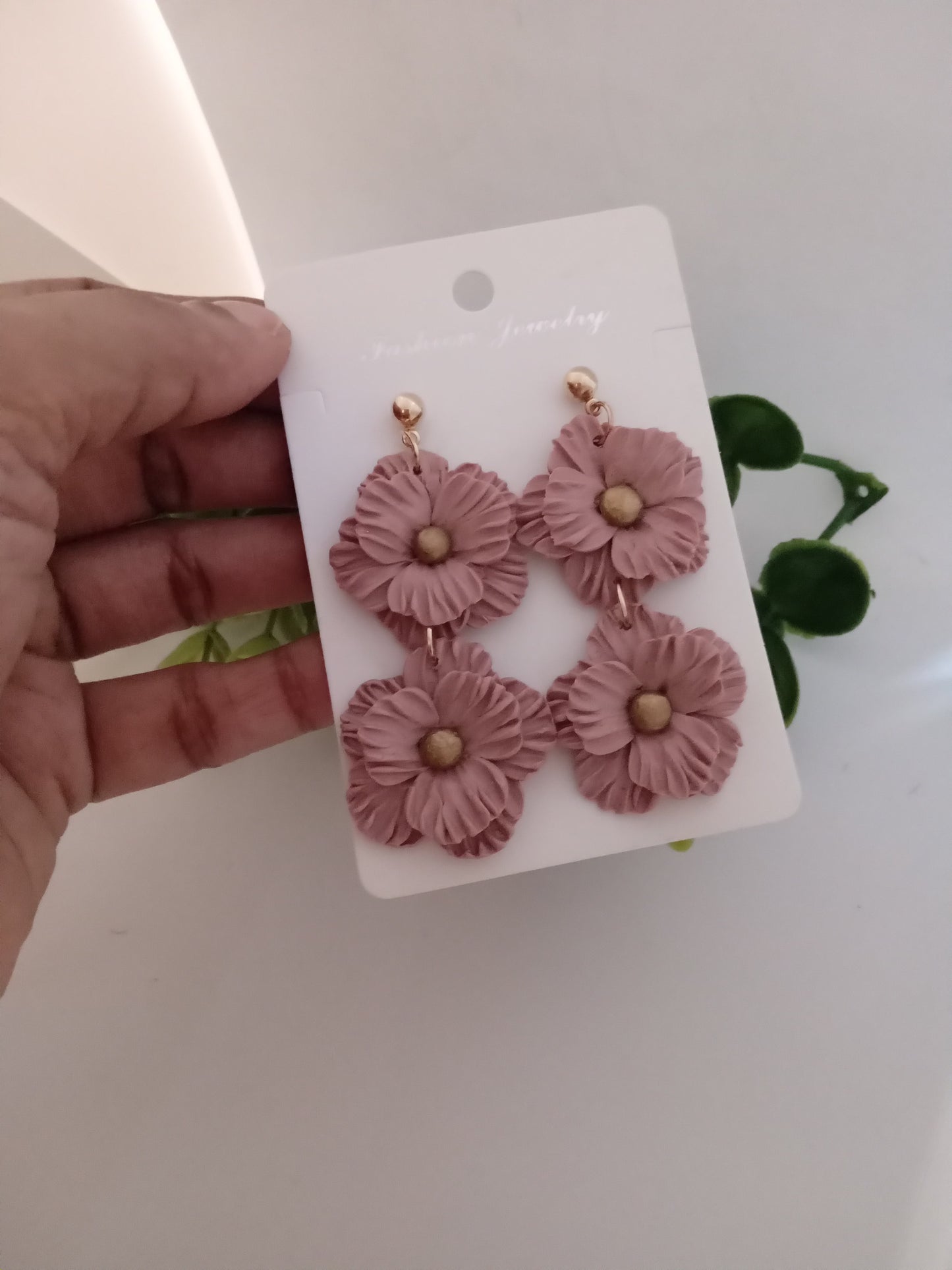 Handmade Dusty Rose Flower Statement Earrings – Lightweight Polymer Clay Floral Jewelry for Women, Elegant Wedding & Everyday Wear