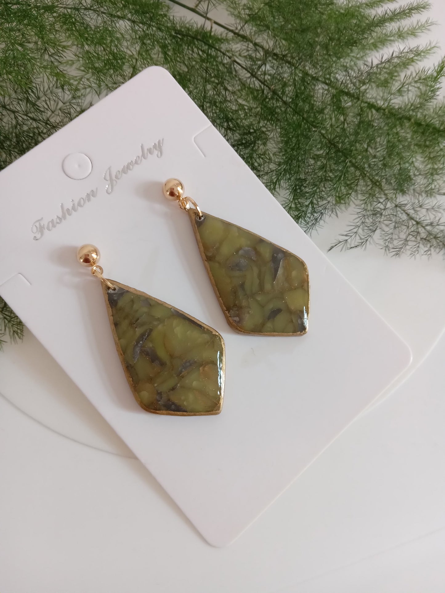 Handmade Green Marble Statement Drop Earrings – Lightweight Geometric Jewelry for Women, Elegant Everyday or Party Wear