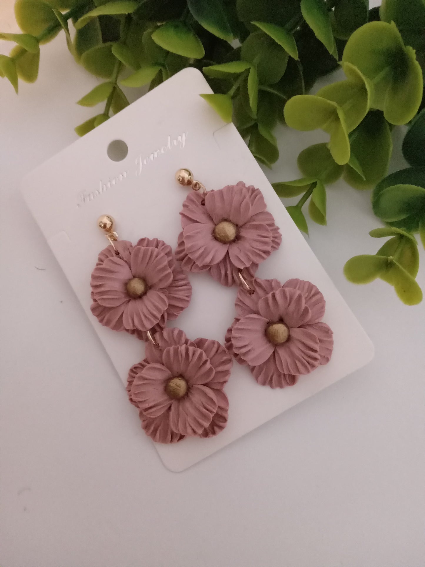Handmade Dusty Rose Flower Statement Earrings – Lightweight Polymer Clay Floral Jewelry for Women, Elegant Wedding & Everyday Wear