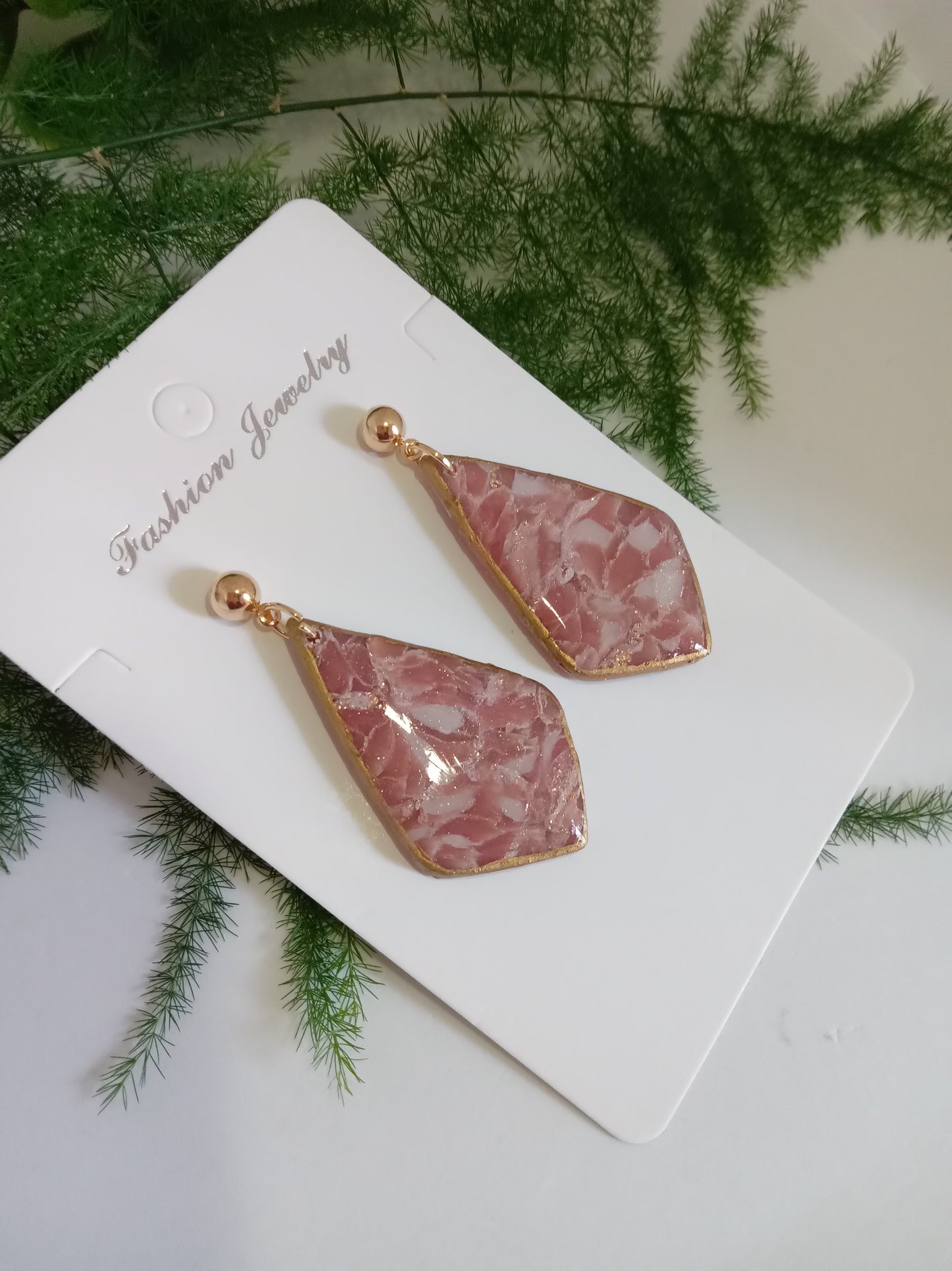 Elegant Pink Marbled Earrings- Handmade Statement Jewelry Gift