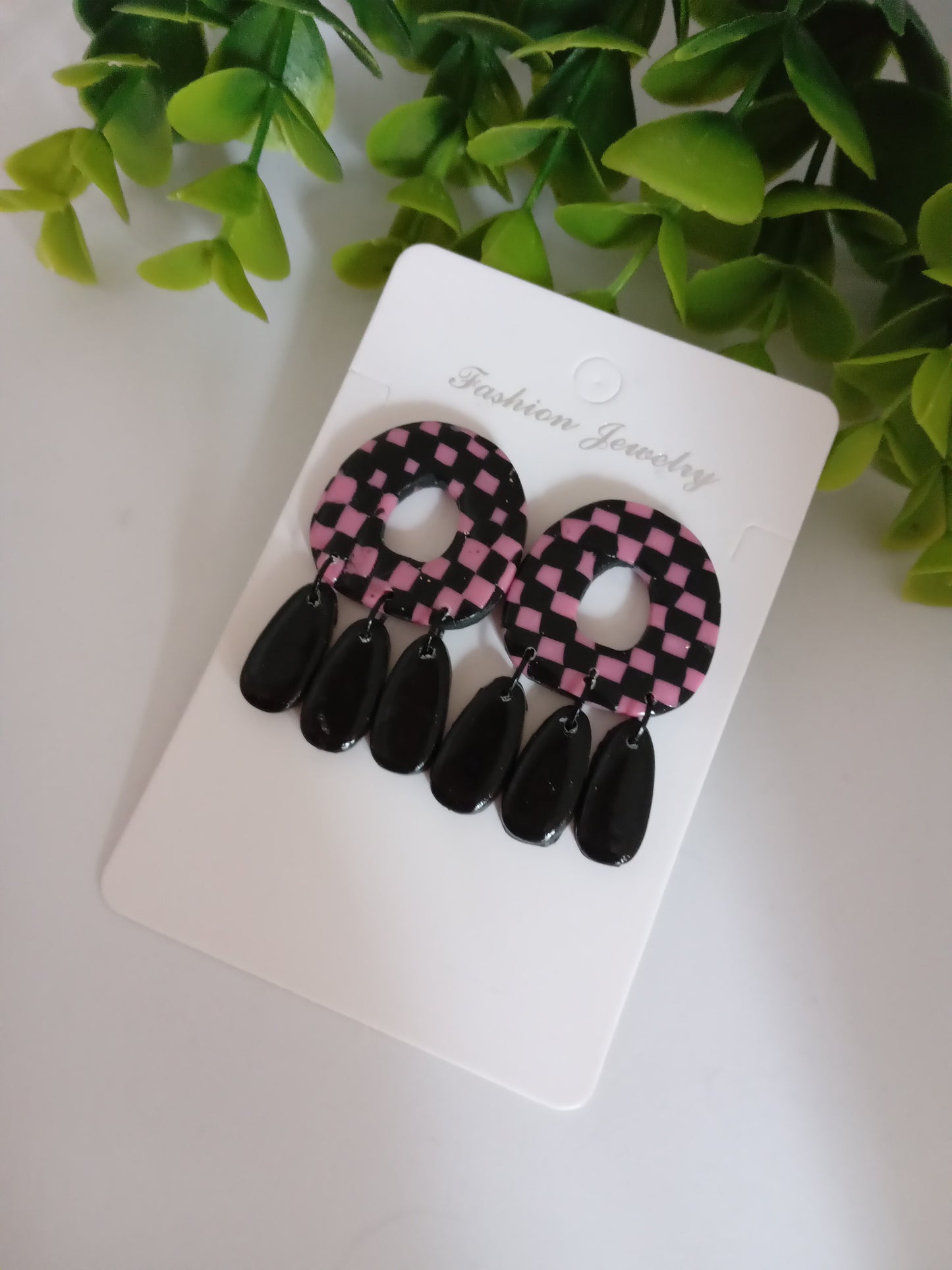 Handmade Polymer Clay Checkerboard Dangle Earrings- Lightweight Jewelry for Women