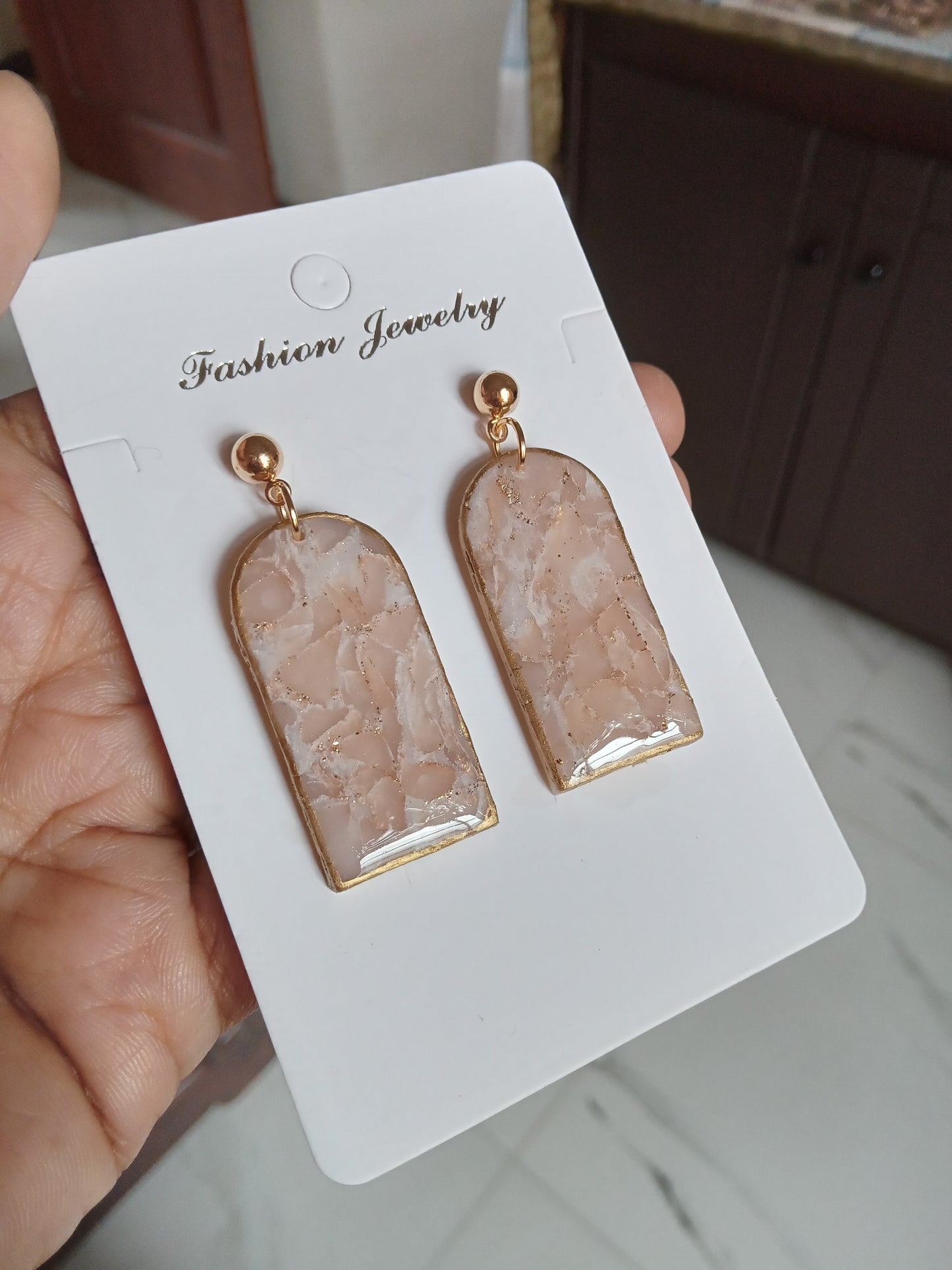 Elegant Pink stone Textured Drop Earrings- Handmade Lightweight Jewelry