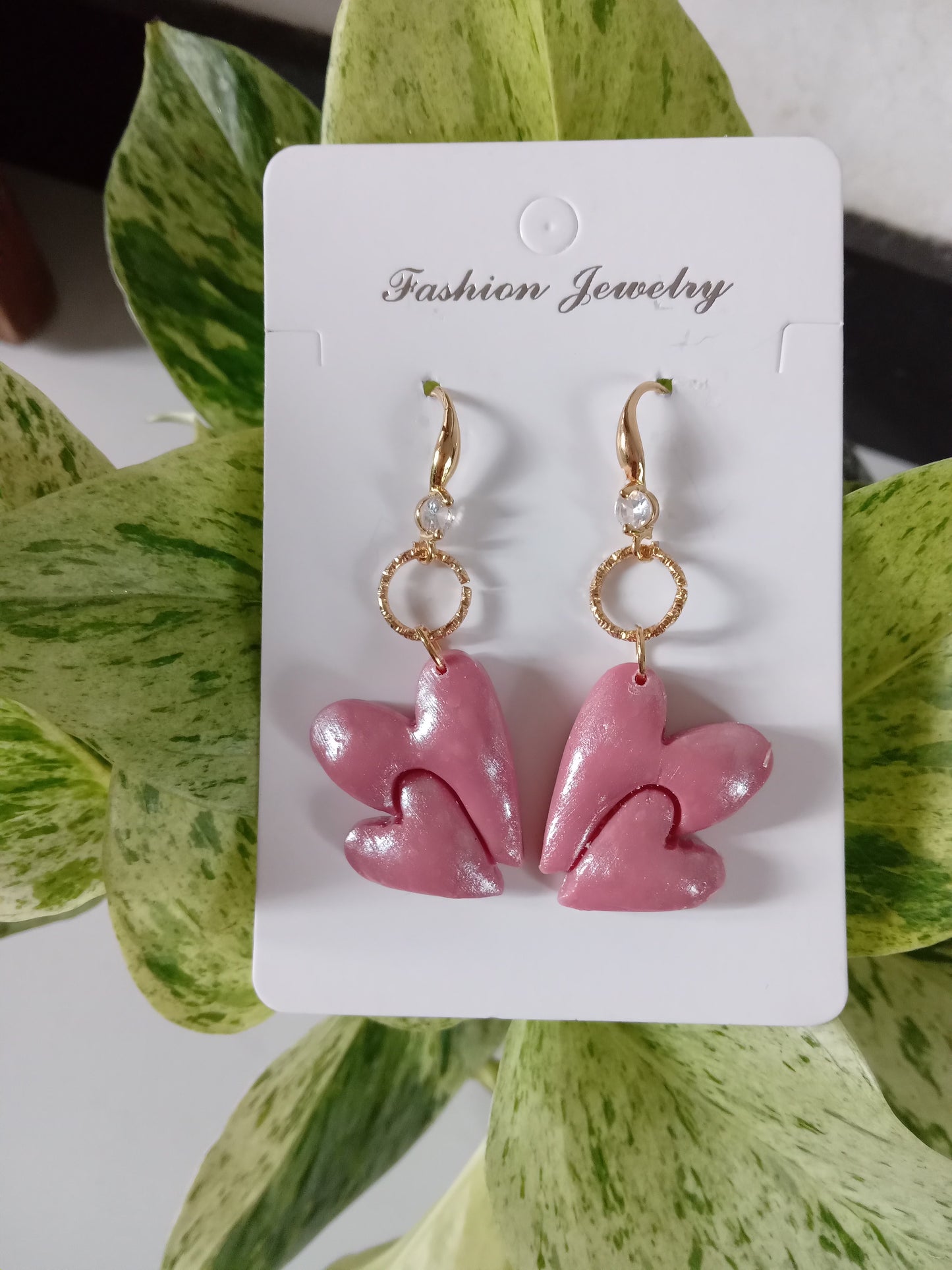 Handmade Pink Heart Polymer Clay Earrings - Lightweight Romantic Dangle Jewelry for Women