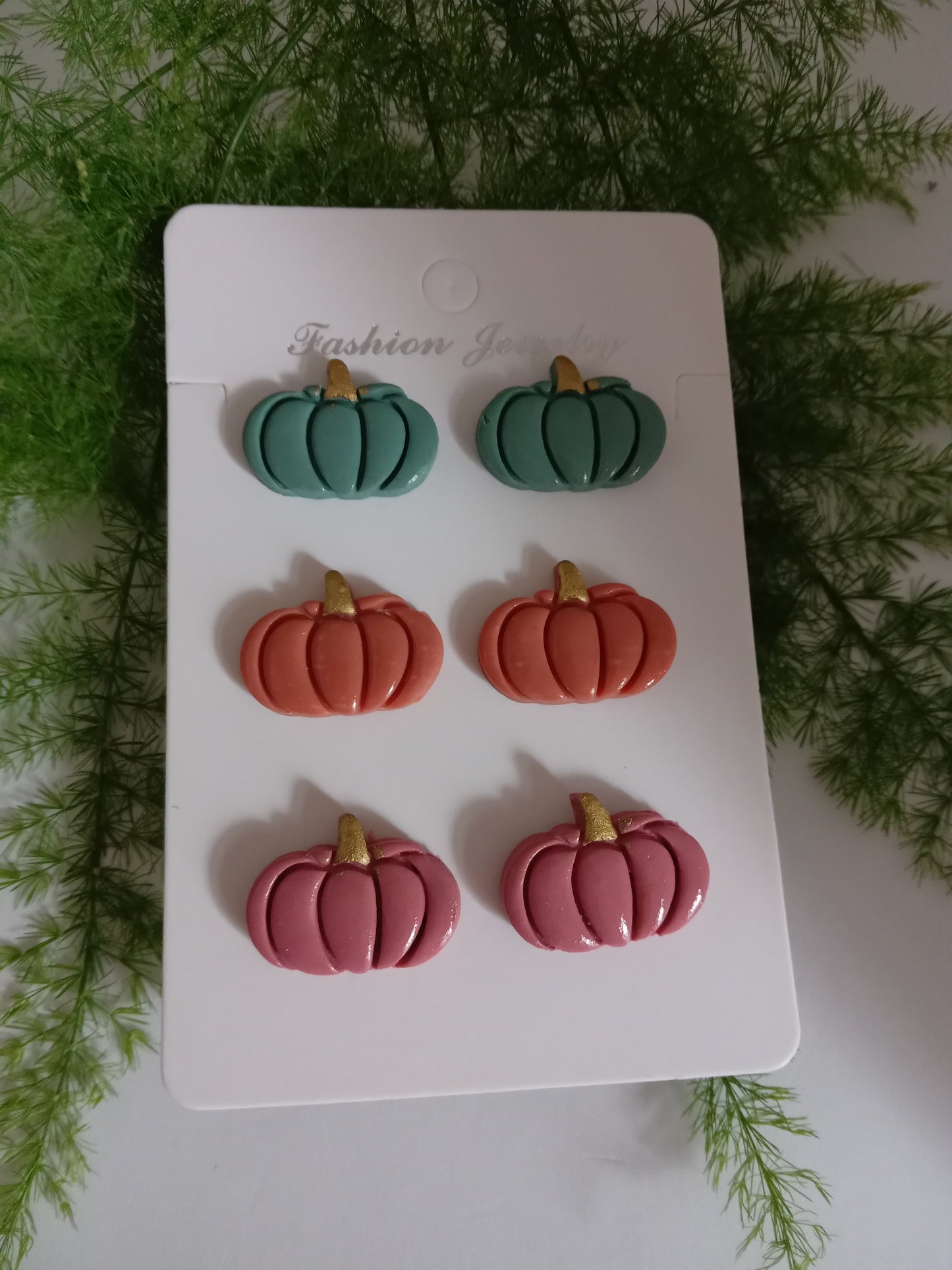 Pumpkin Stud Earrings – Handmade Polymer Clay Fall Jewelry Set (3 Pairs)