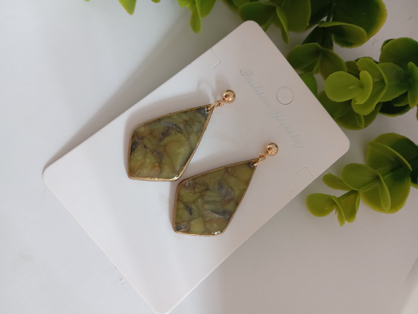 Handmade Green Marble Statement Drop Earrings – Lightweight Geometric Jewelry for Women, Elegant Everyday or Party Wear