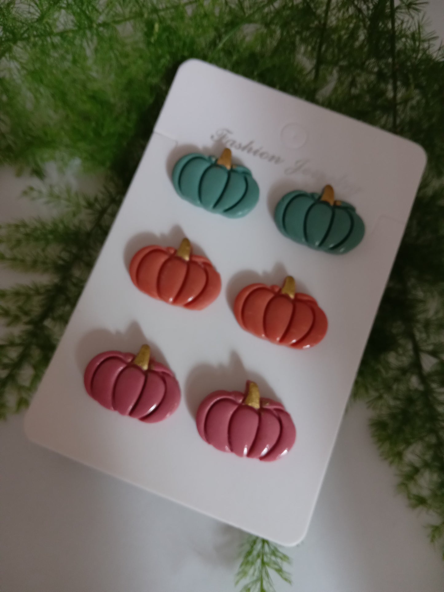 Pumpkin Stud Earrings – Handmade Polymer Clay Fall Jewelry Set (3 Pairs)