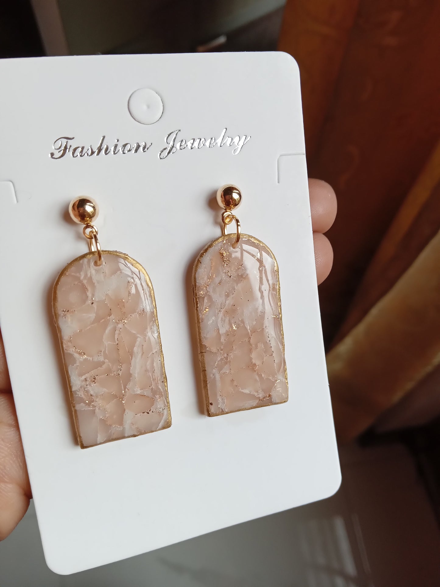 Elegant Pink stone Textured Drop Earrings- Handmade Lightweight Jewelry